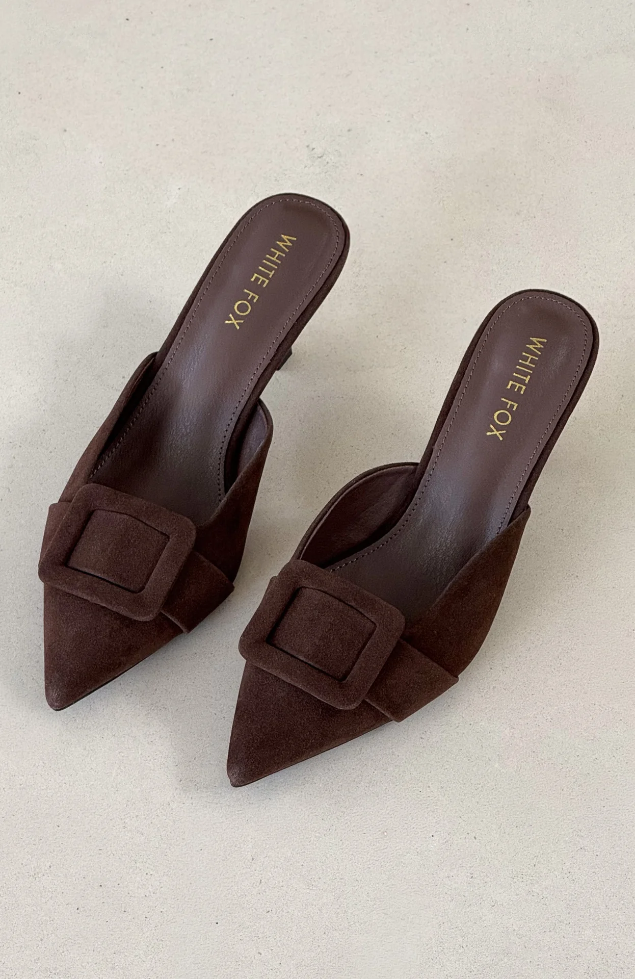 Domino Heels Chocolate Faux Suede
