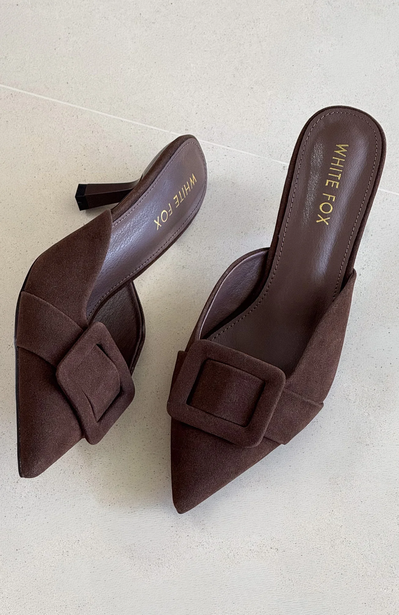 Domino Heels Chocolate Faux Suede - Image 2