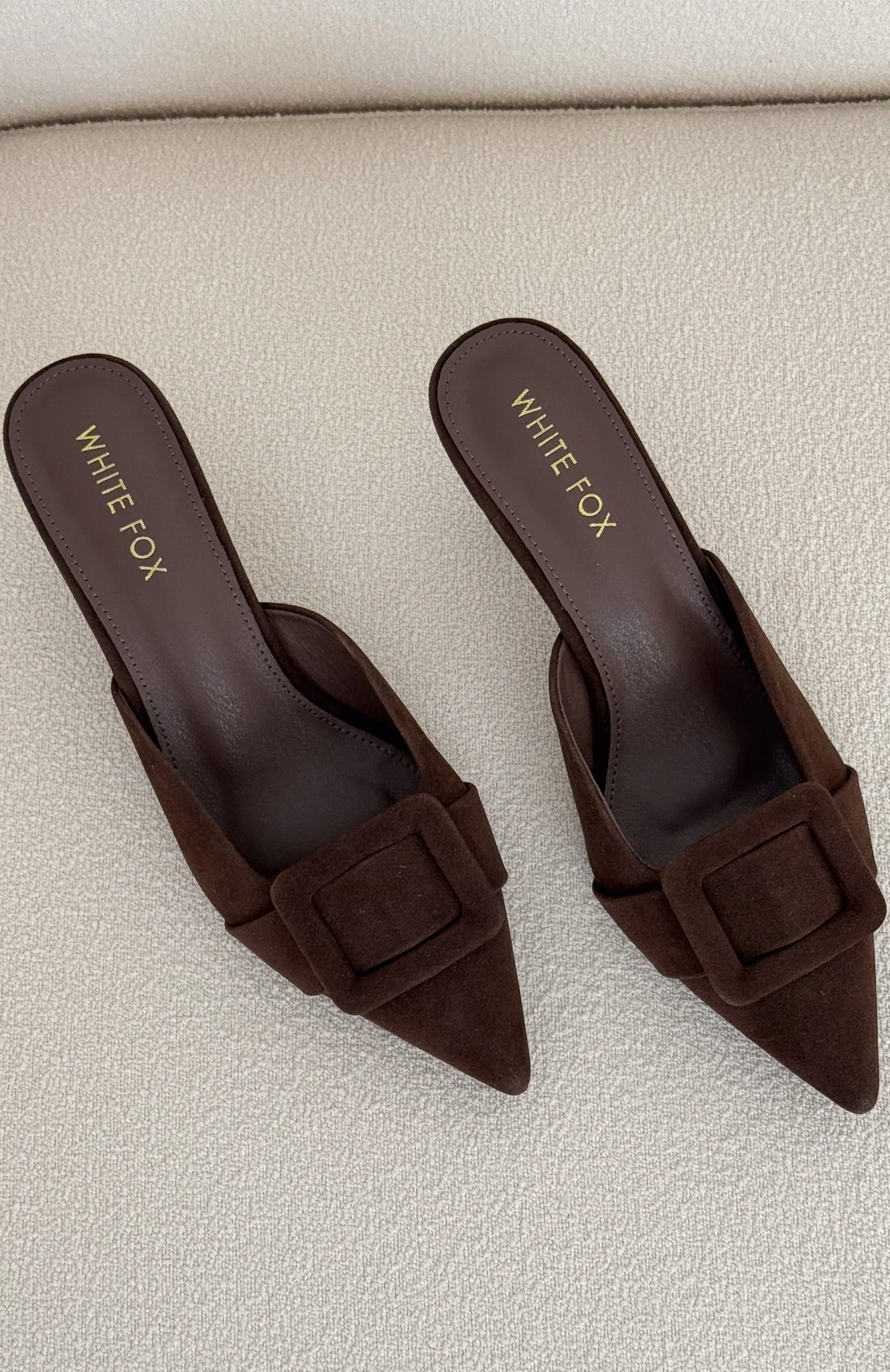 Domino Heels Chocolate Faux Suede - Image 7