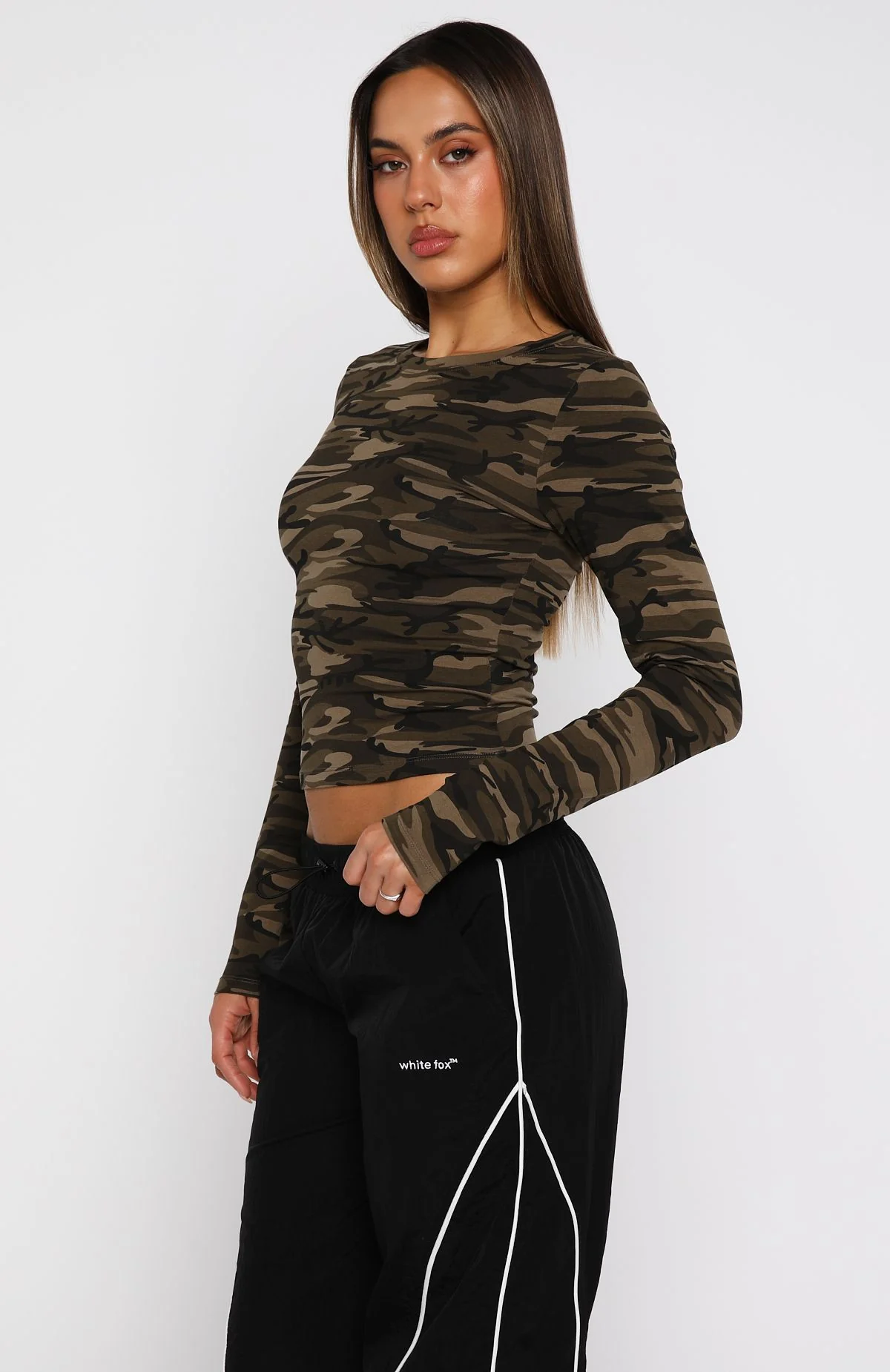 Don't Rein Me In Long Sleeve Baby Tee Camo - Image 3