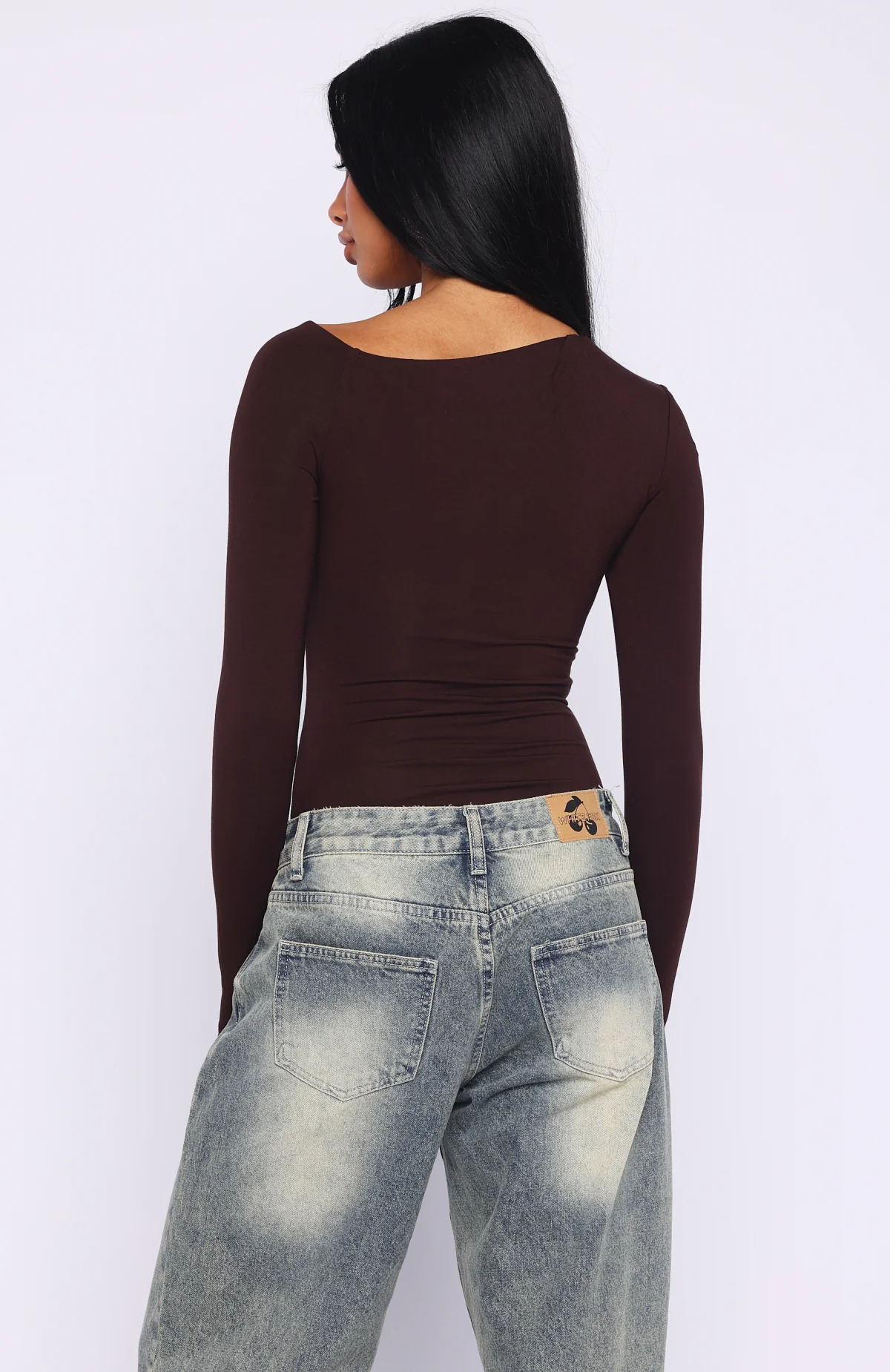 Double Down Long Sleeve Bodysuit Dark Chocolate - Image 6