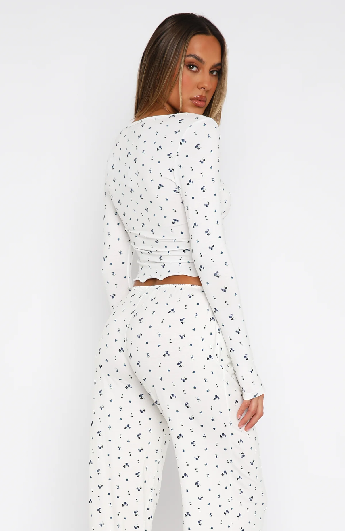 Dreamy Long Sleeve Pyjama Top Ditsy Blues - Image 4