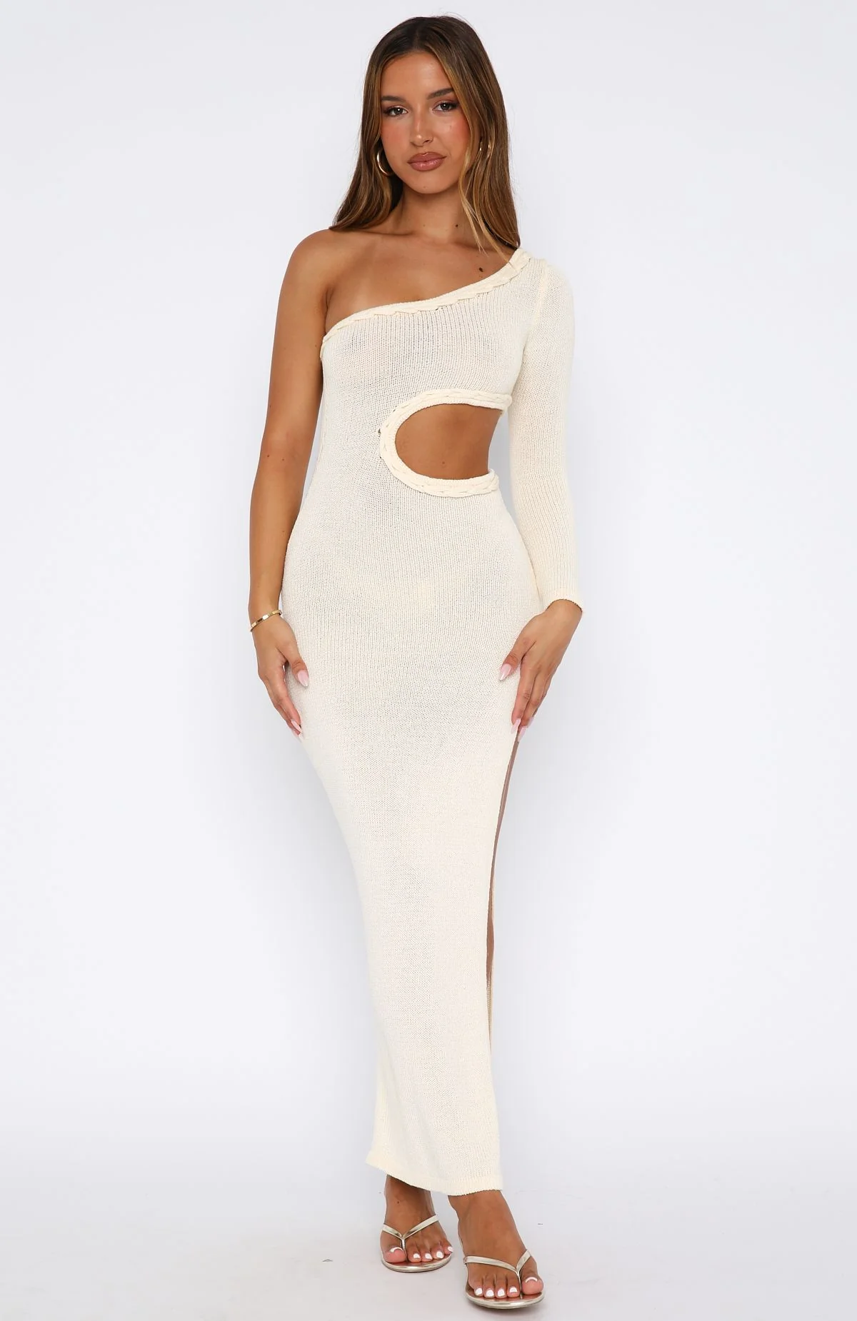 Dusk To Dawn Knit Maxi Dress Cream - Image 2