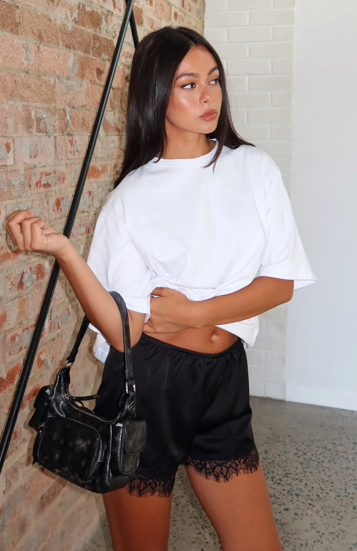 Easy Breeze Satin Lace Shorts Black - Image 7