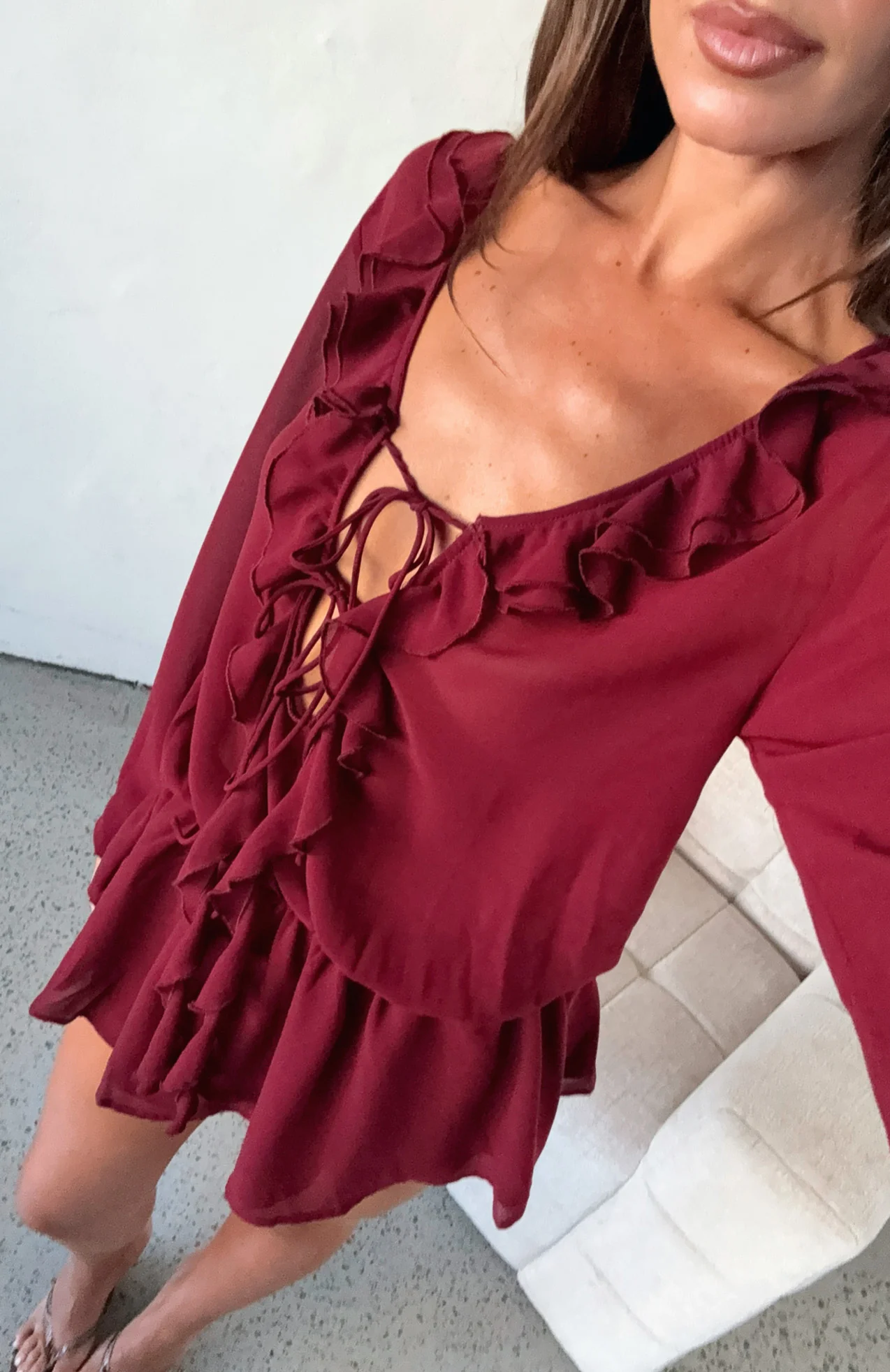 Eternal Energy Long Sleeve Mini Dress Burgundy - Image 2