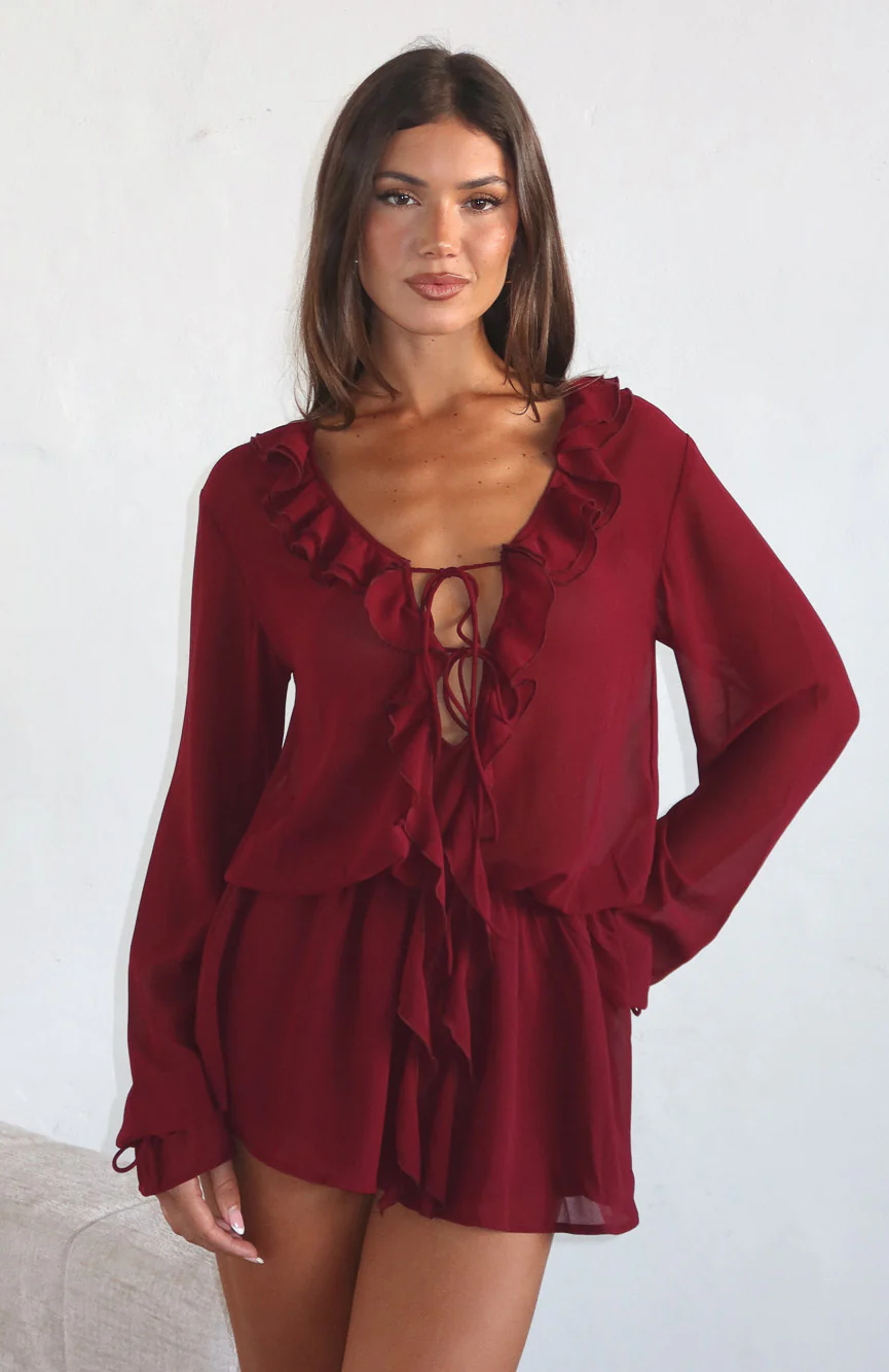 Eternal Energy Long Sleeve Mini Dress Burgundy - Image 3