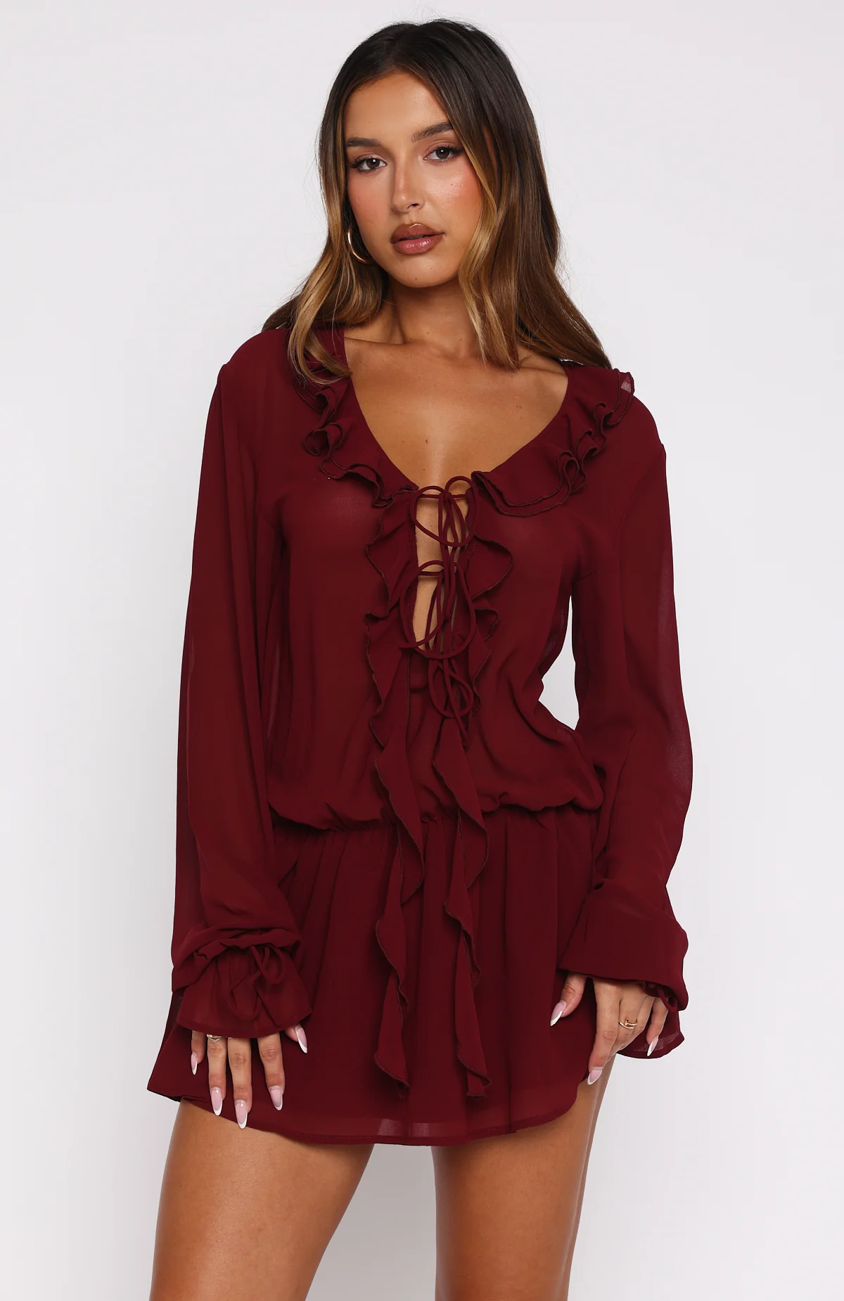 Eternal Energy Long Sleeve Mini Dress Burgundy - Image 4