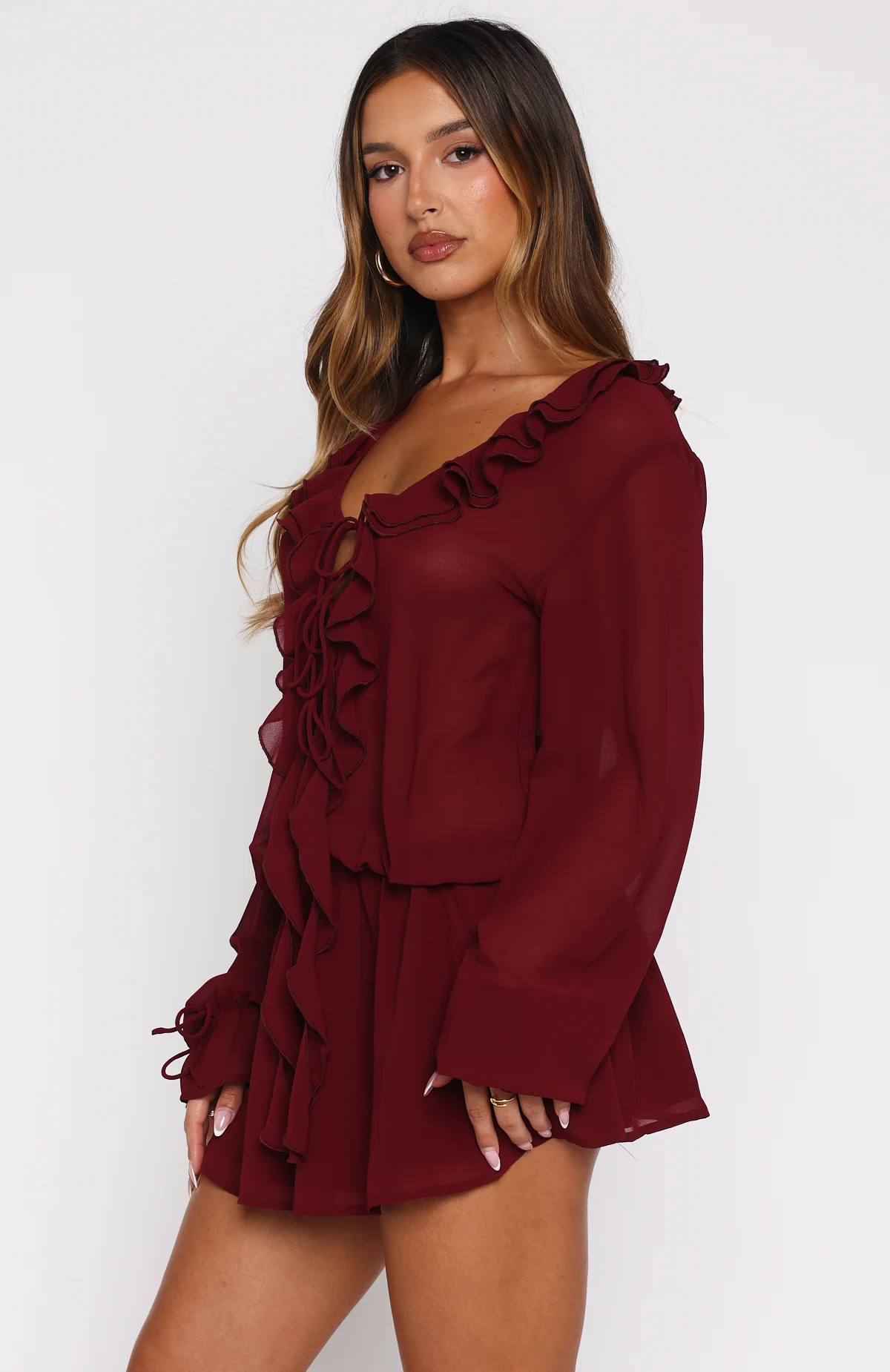Eternal Energy Long Sleeve Mini Dress Burgundy - Image 5