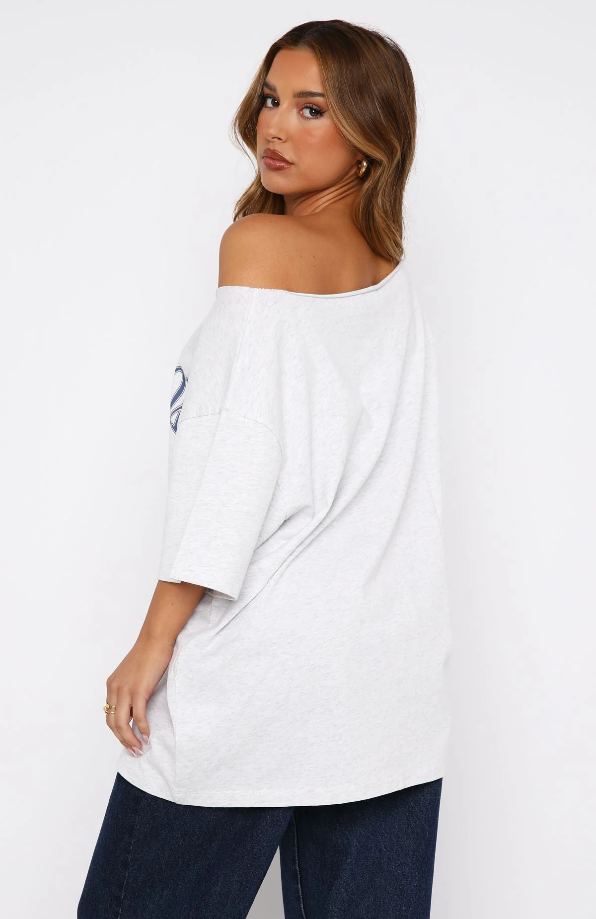 Everything In Time Off Shoulder Oversized Tee Grey Marle - Image 5