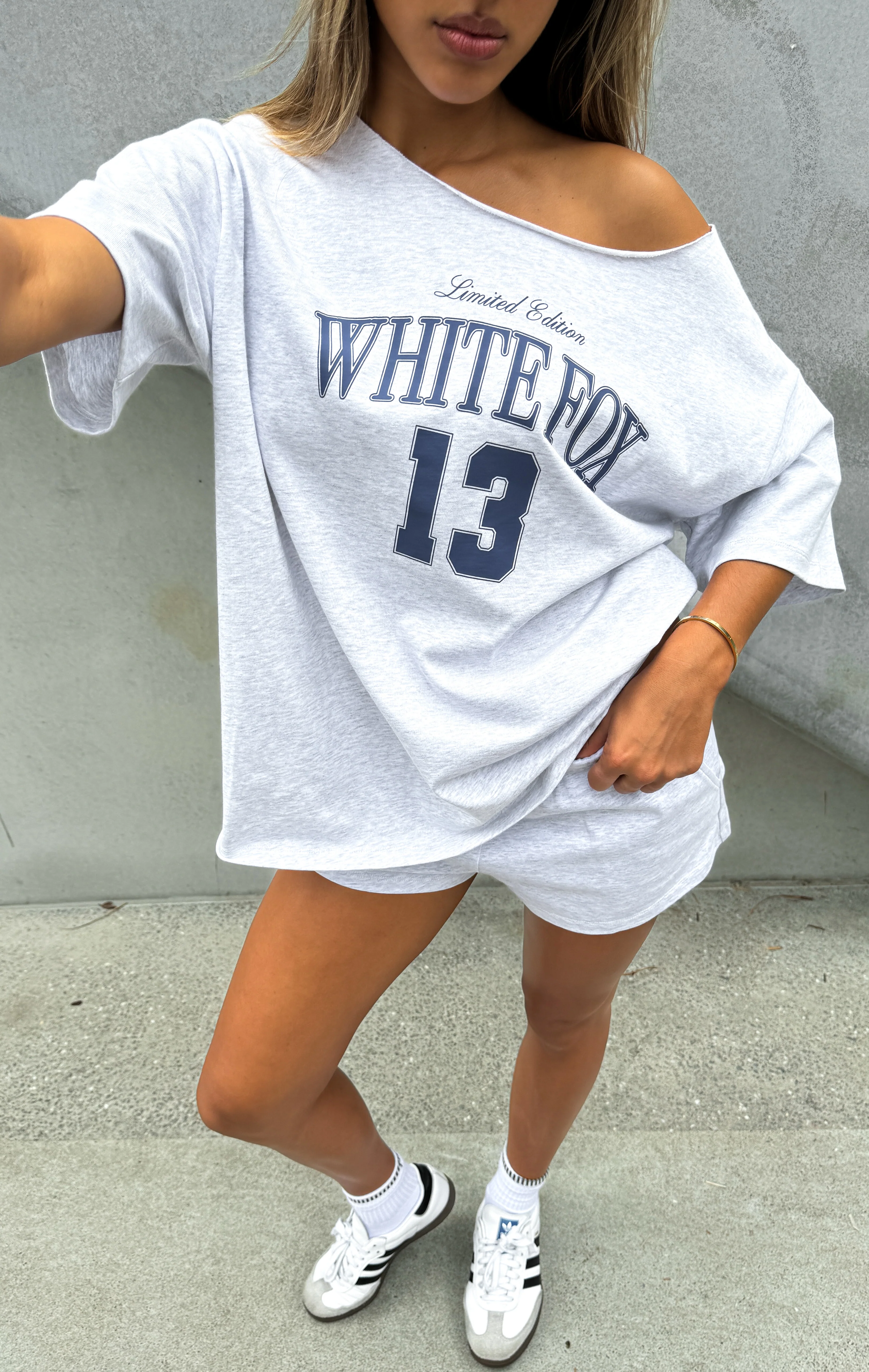 Everything In Time Off Shoulder Oversized Tee Grey Marle - Image 6