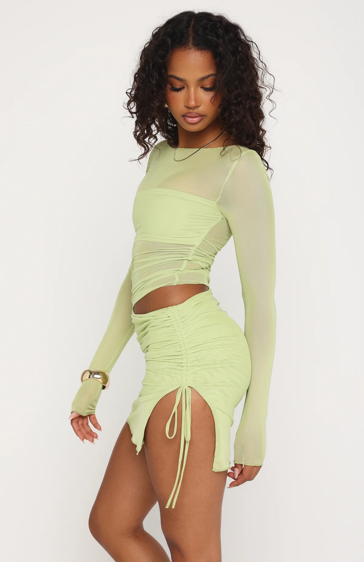 Fall Into Me Long Sleeve Mini Dress Matcha - Image 3