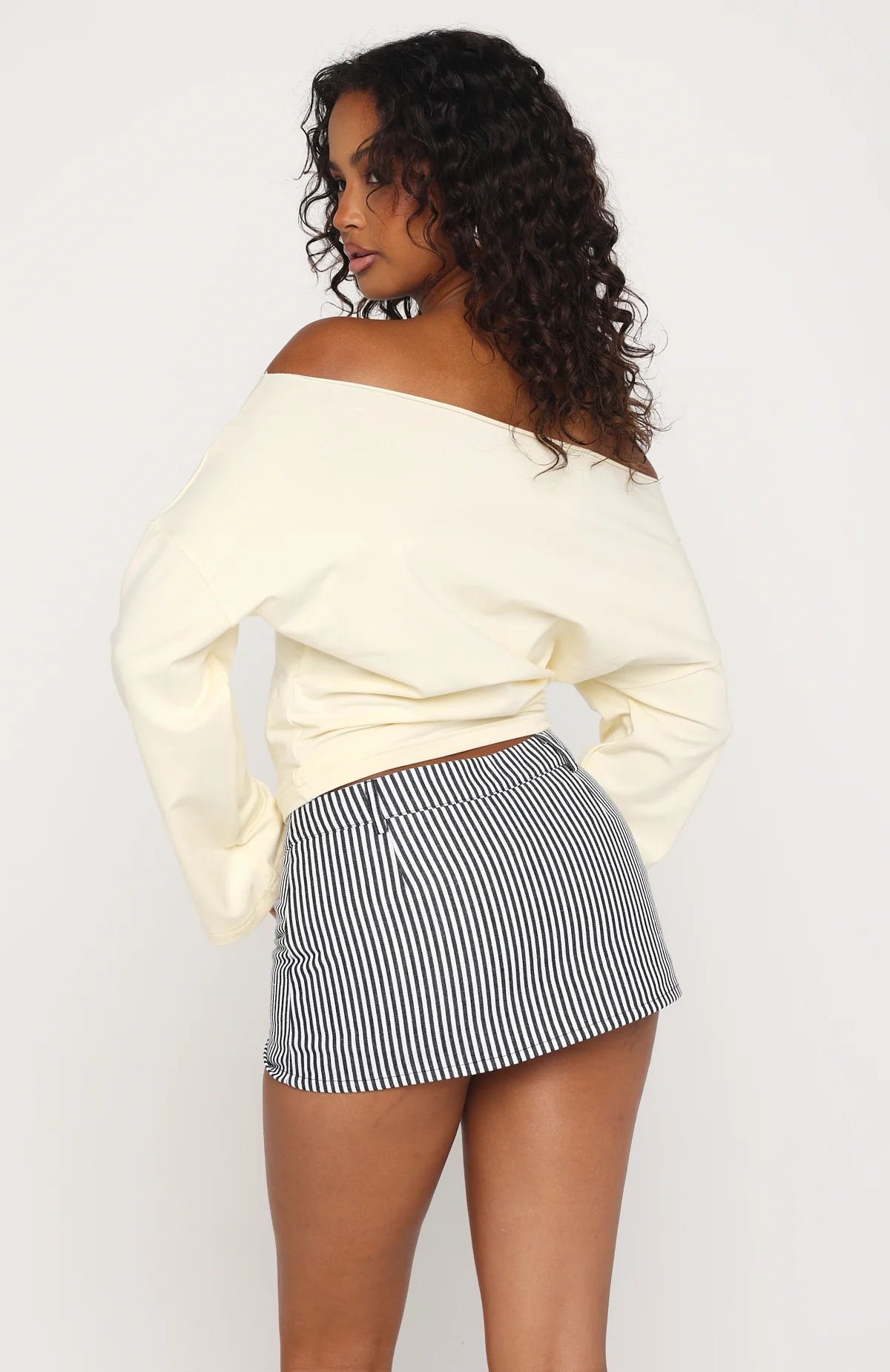 Falling For Him Cinched Waist Off Shoulder Long Sleeve Top Butter - Image 4