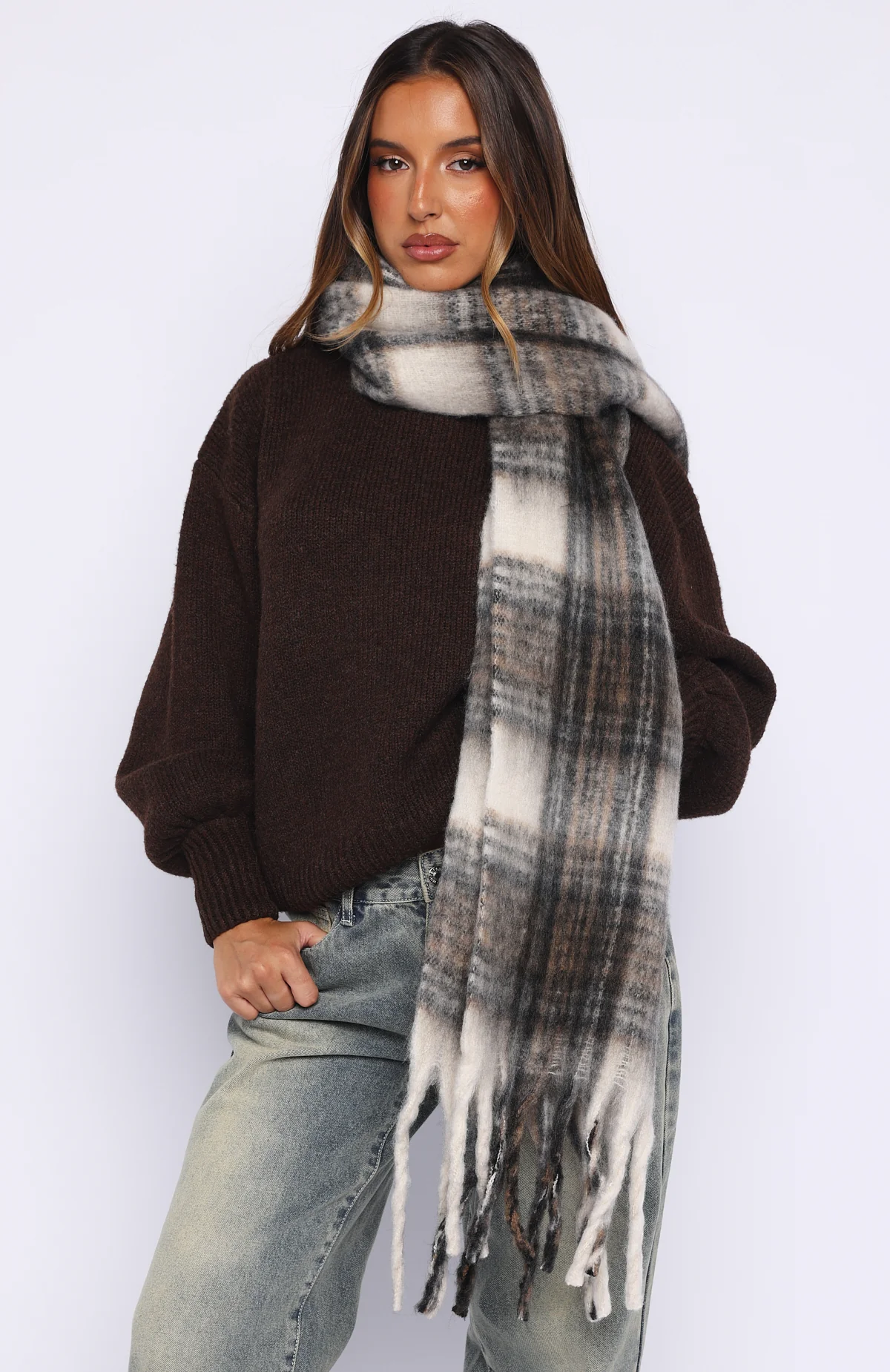 Farley Scarf Cappuccino Plaid - Image 2