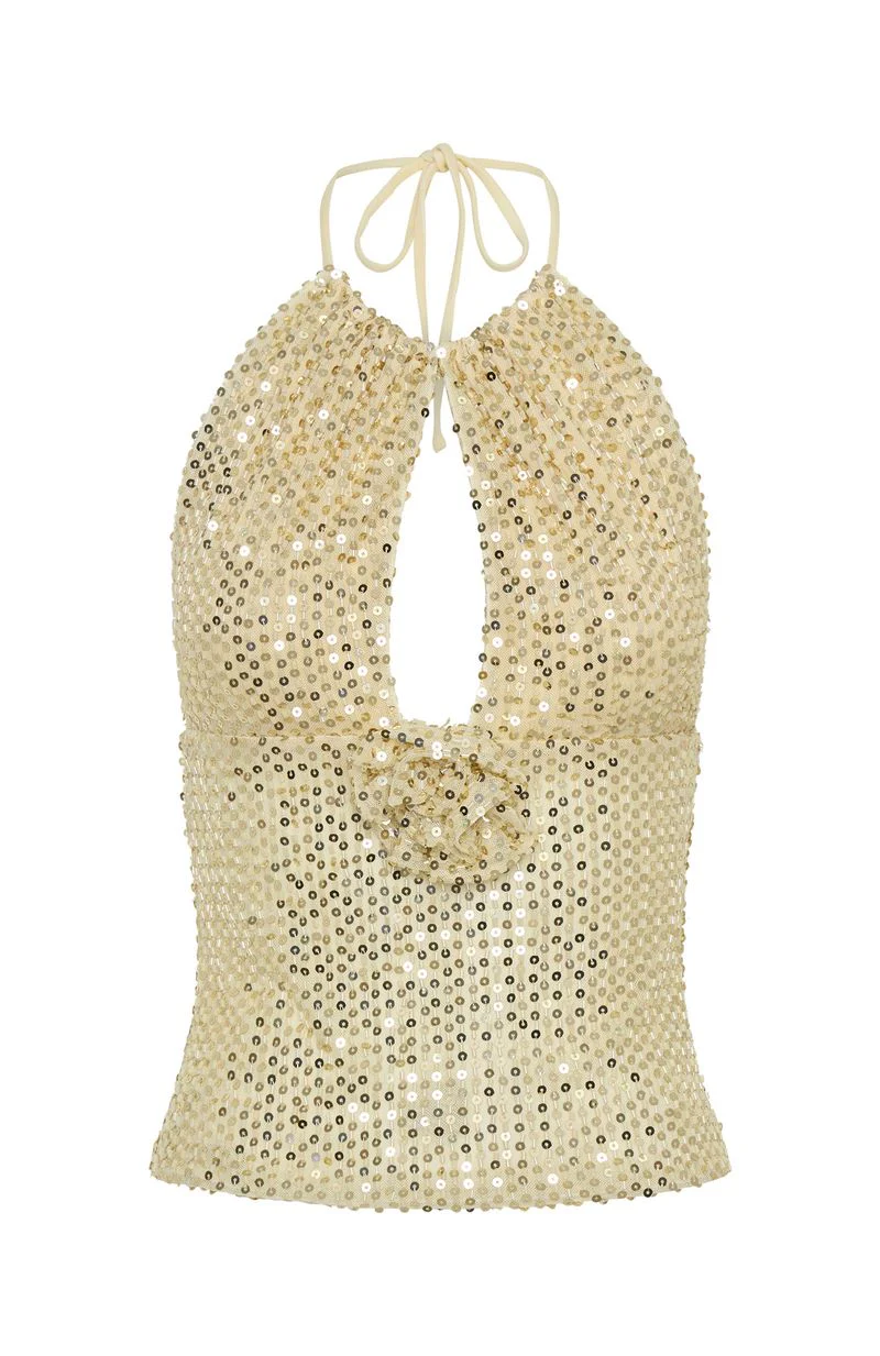 Fated Souls Beaded Halter Top Cream - Image 6