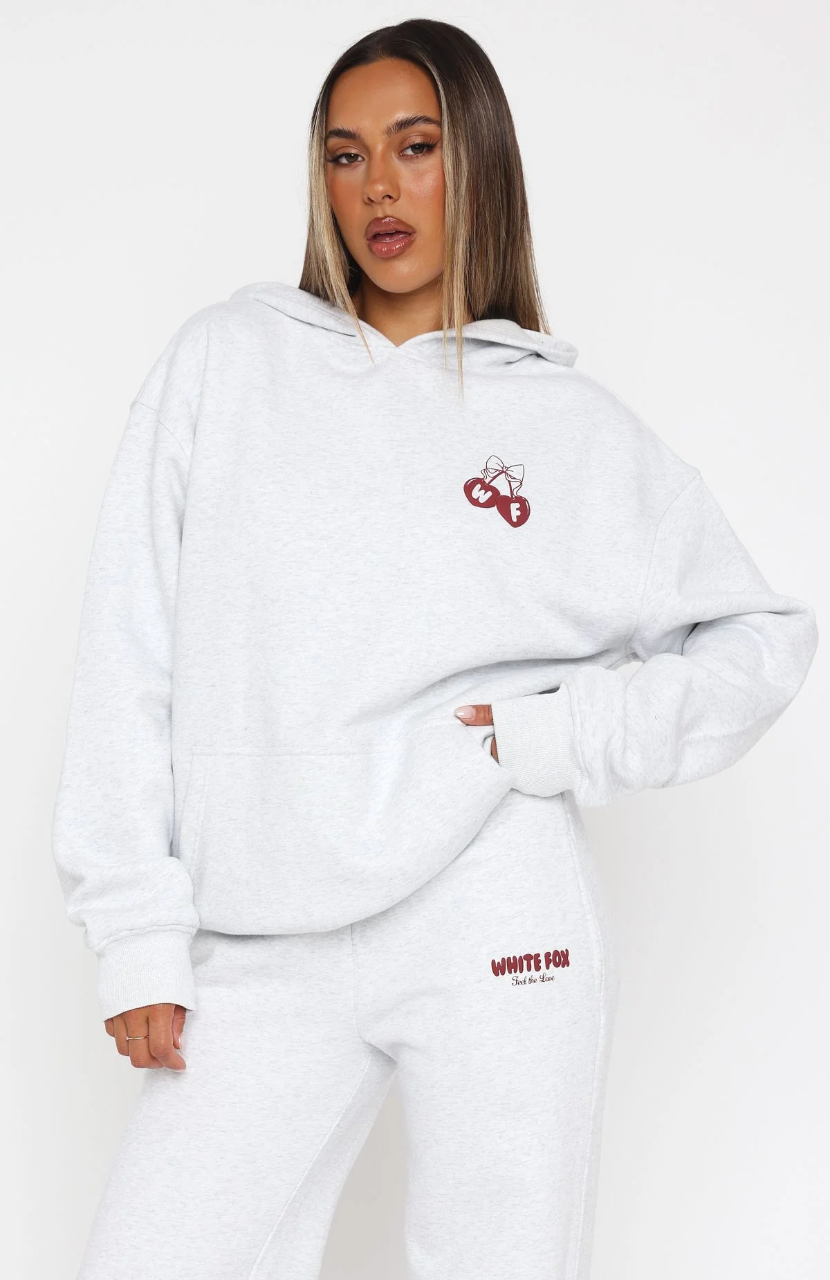 Feel The Love Oversized Hoodie Grey Marle - Image 2