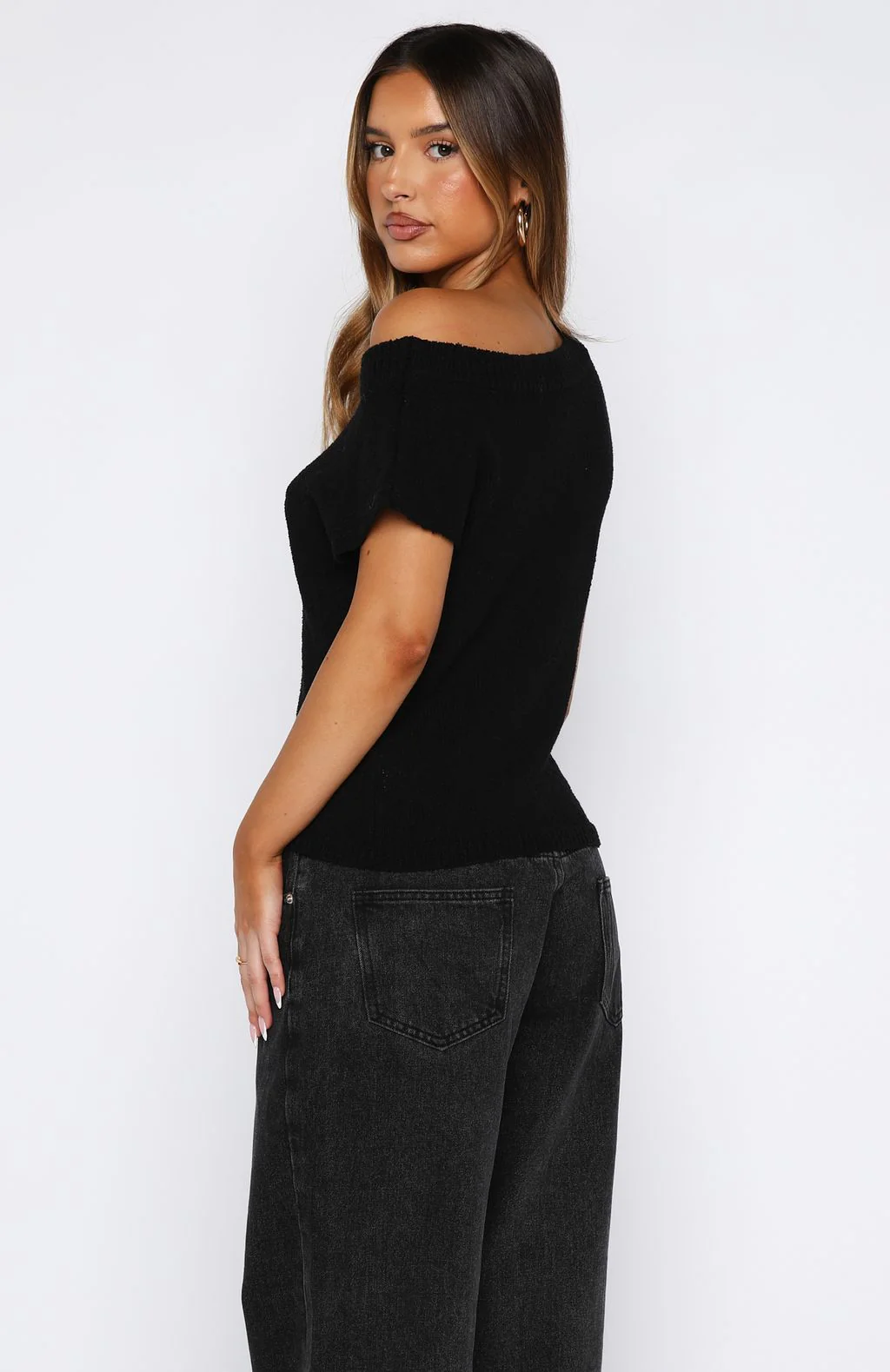 Finding Time Off Shoulder Knit Top Black - Image 4