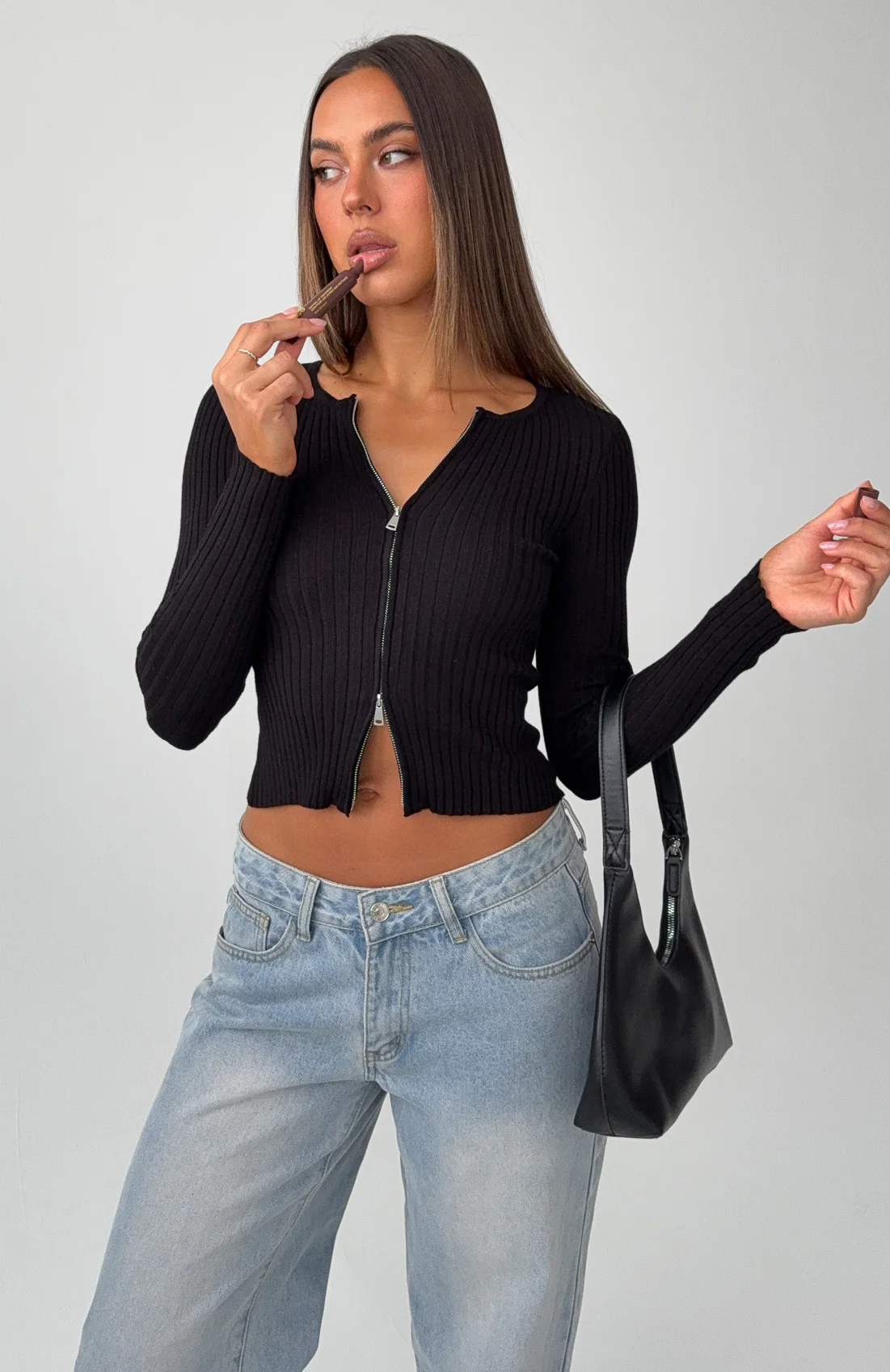 Fine Wine Long Sleeve Knit Top Black - Image 6