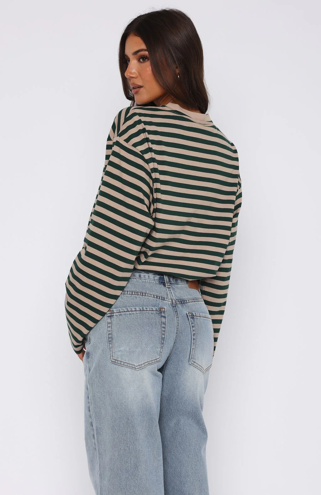 First Time Here Long Sleeve Tee Green/Tan Stripe - Image 4