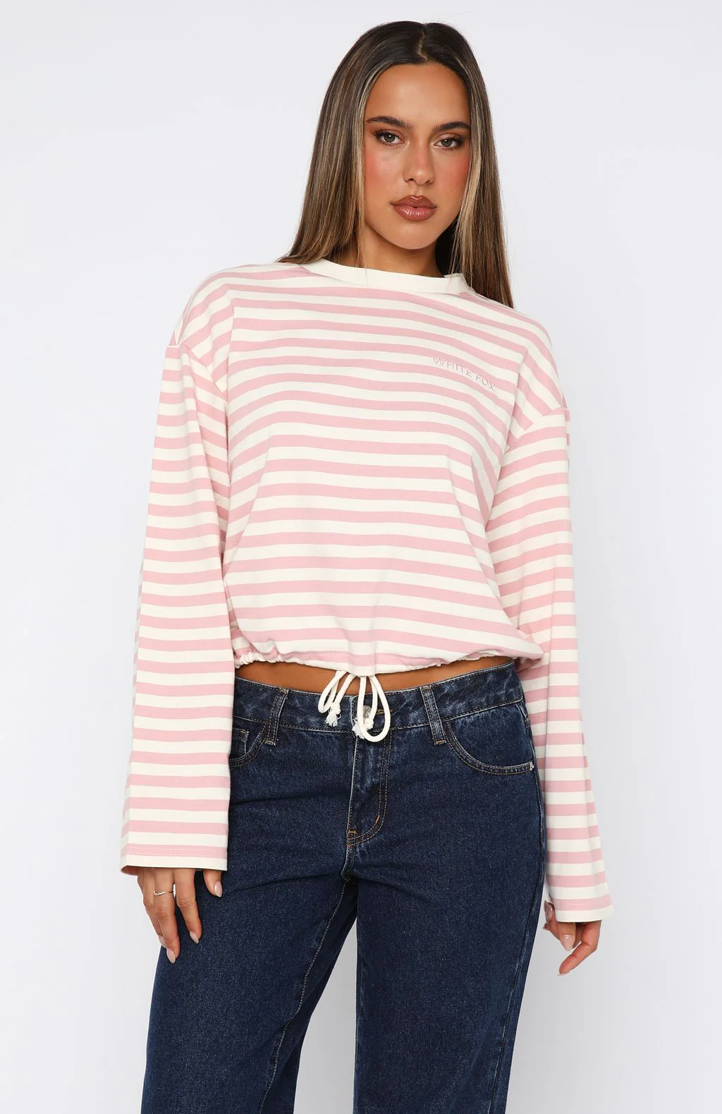 First Time Here Long Sleeve Tee Pink/Cream Stripe - Image 2