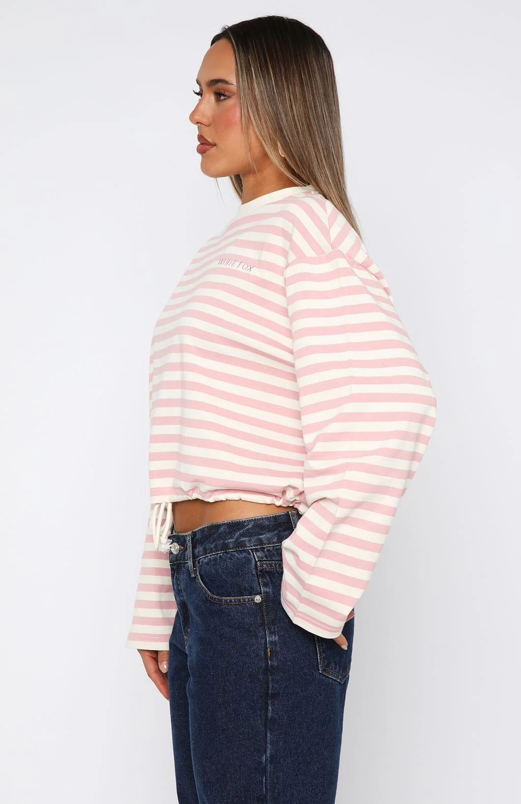 First Time Here Long Sleeve Tee Pink/Cream Stripe - Image 3