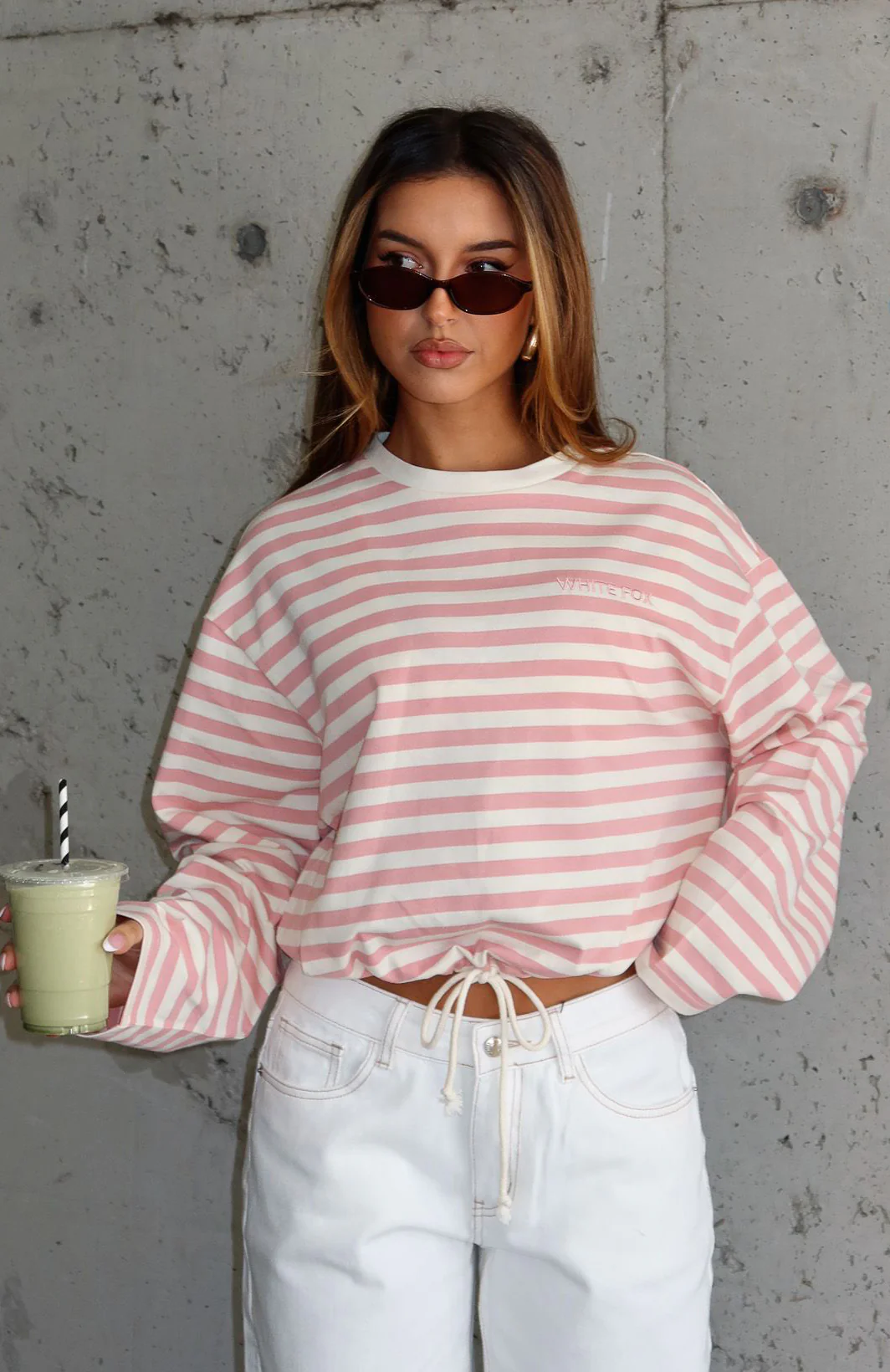 First Time Here Long Sleeve Tee Pink/Cream Stripe - Image 6