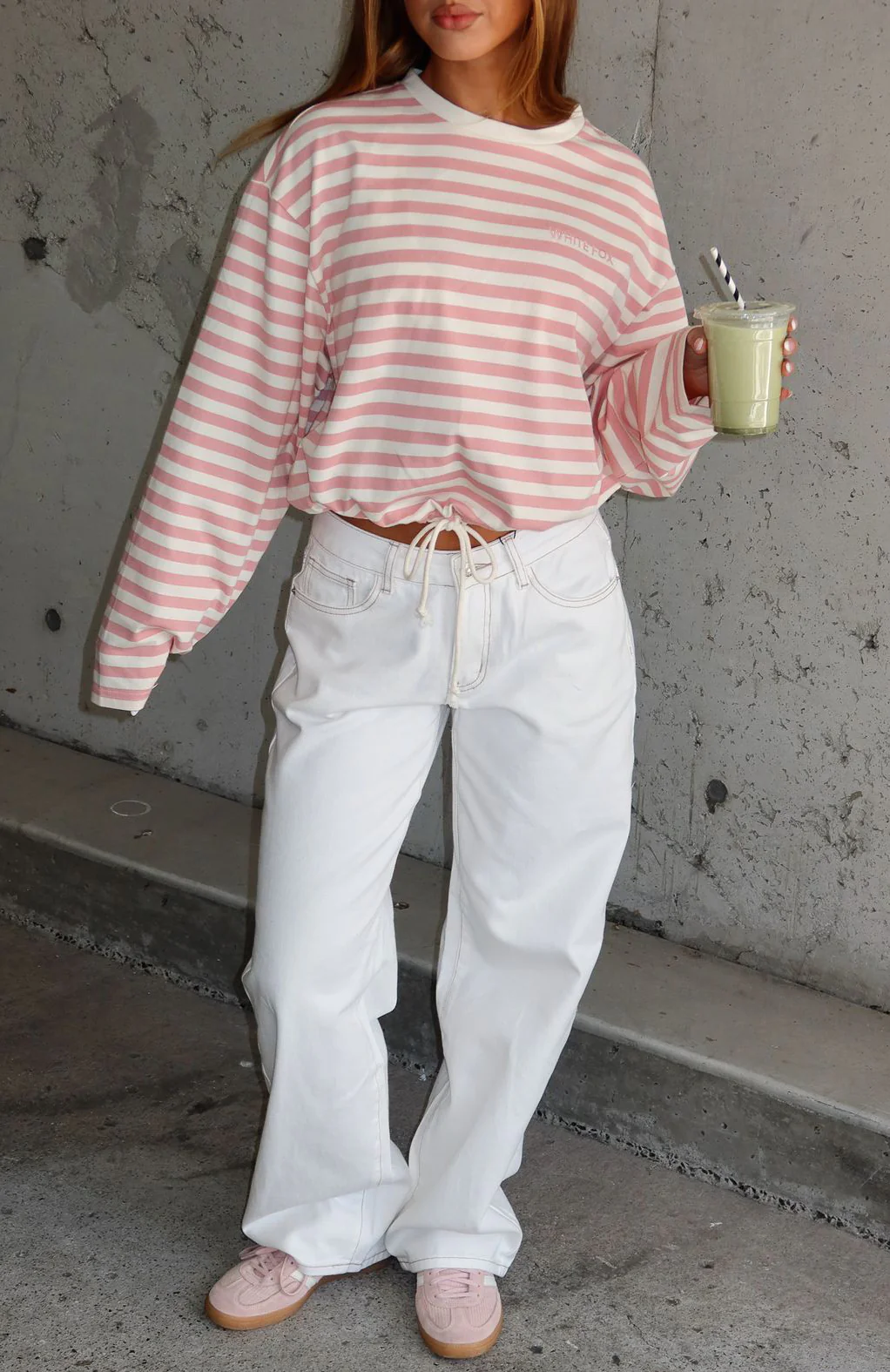 First Time Here Long Sleeve Tee Pink/Cream Stripe - Image 7