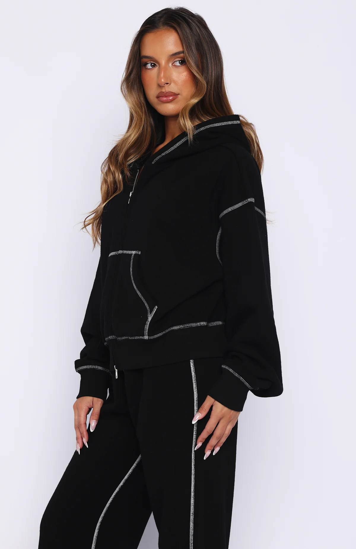 Flashing By Boxy Zip Front Hoodie Black - Image 3