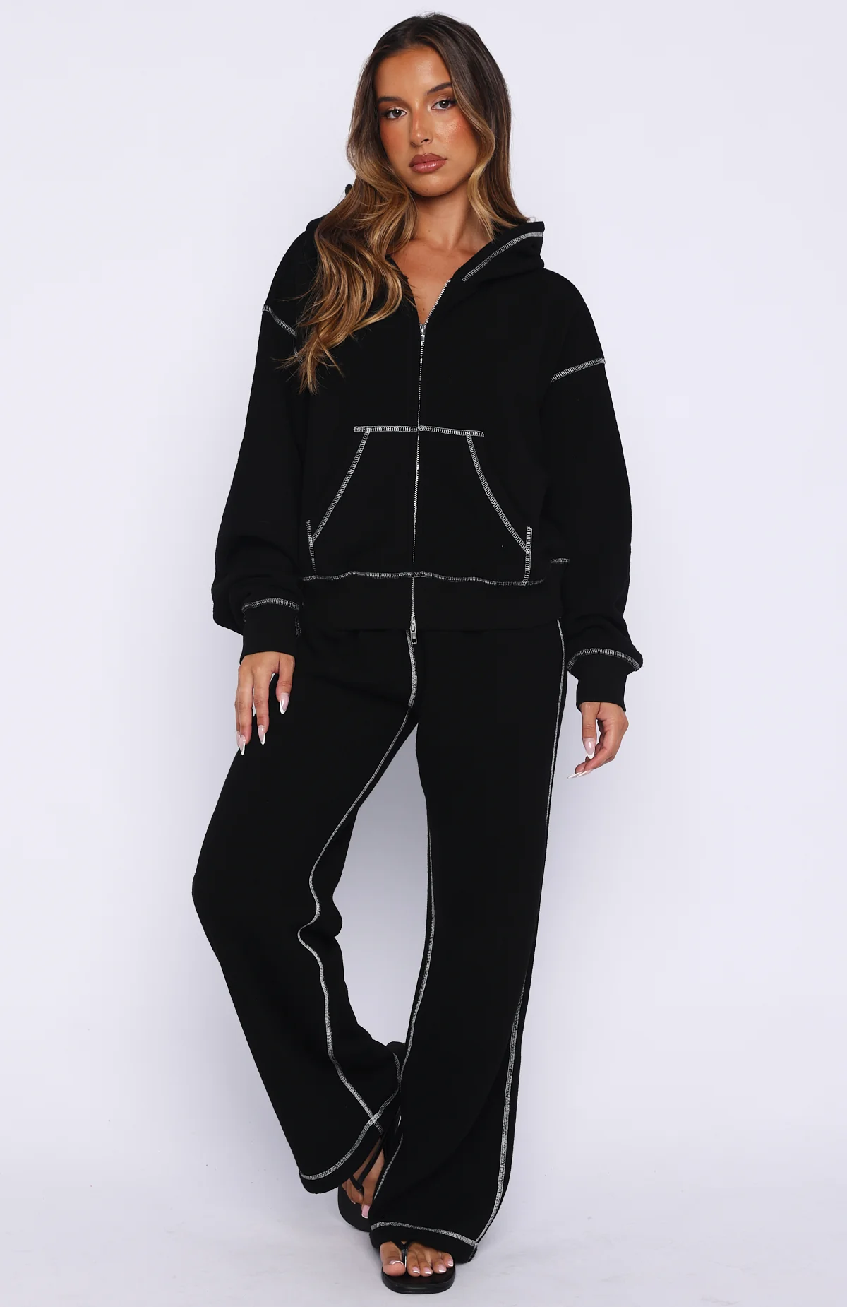 Flashing By Boxy Zip Front Hoodie Black - Image 5