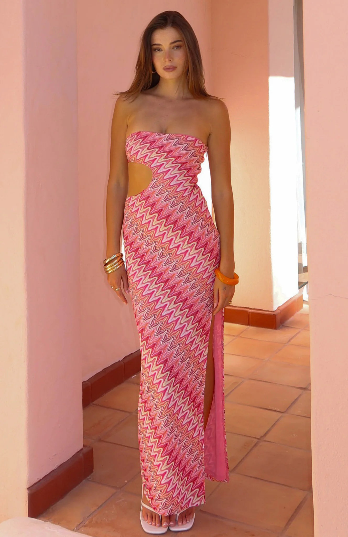 Flirt Mode Strapless Maxi Dress Sunrise Waves - Image 5