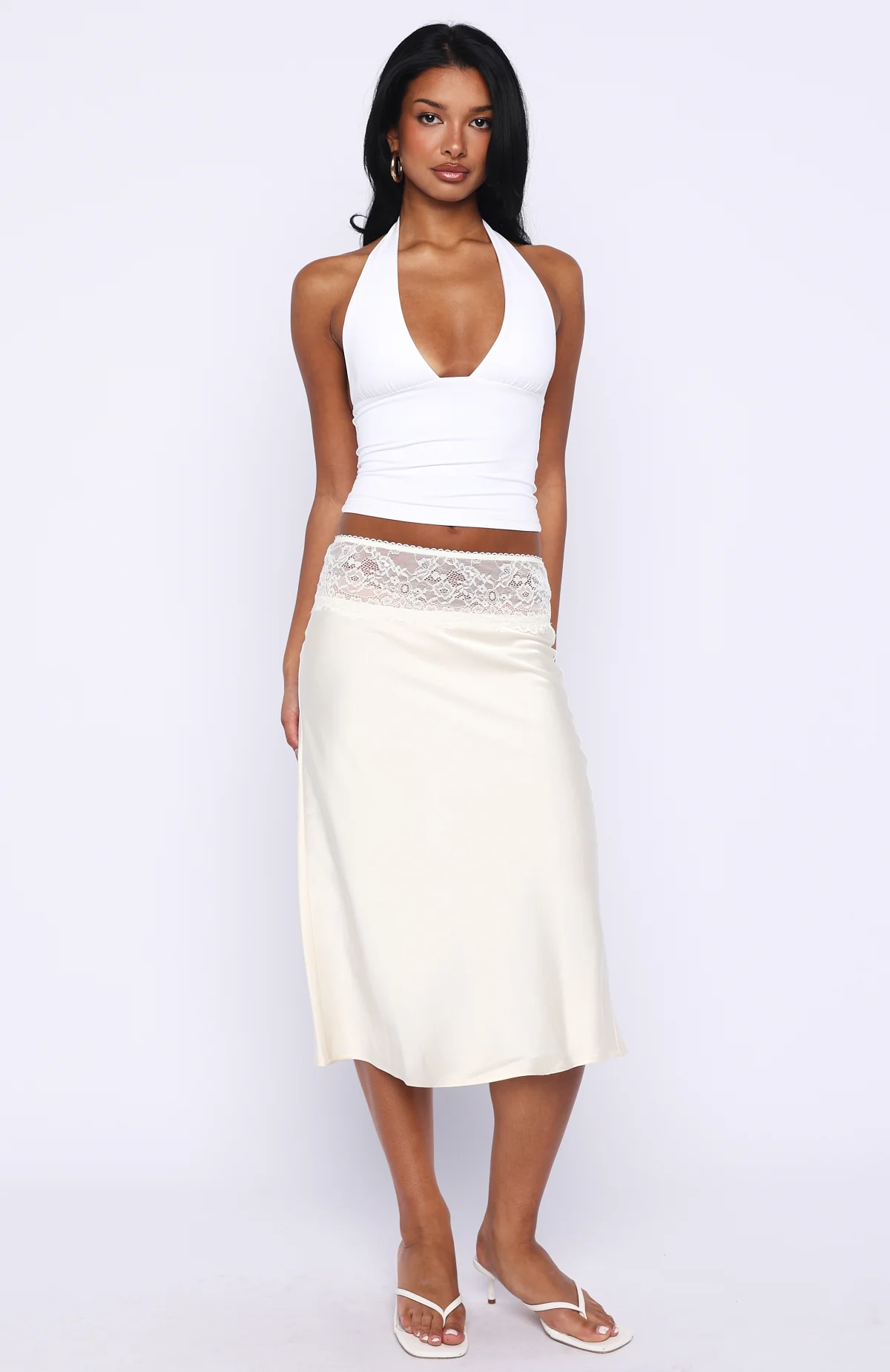 For A Long Time Lace Trim Midi Skirt Cream - Image 3