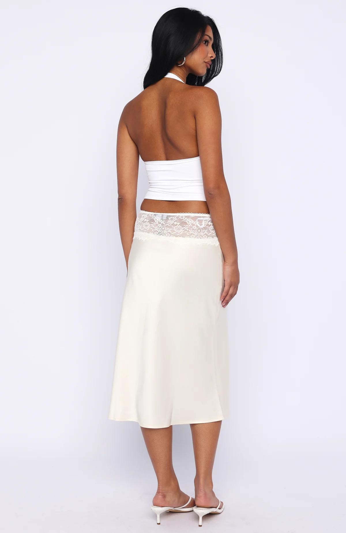 For A Long Time Lace Trim Midi Skirt Cream - Image 5