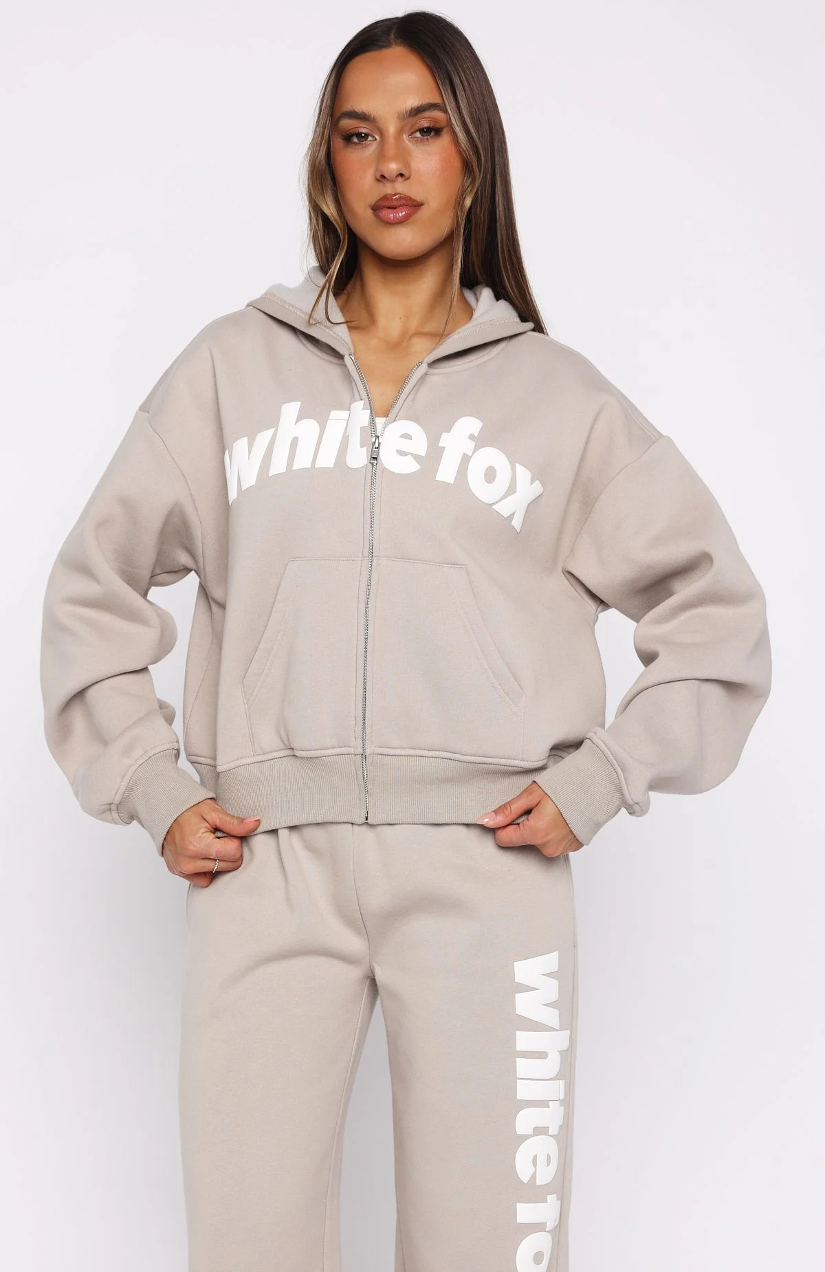 From The Archives Kenzie Boxy Zip Front Hoodie Moon - Image 2