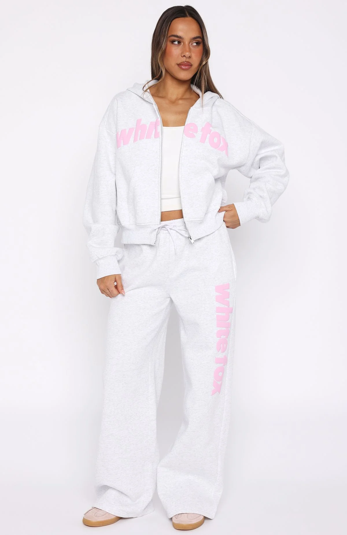 From The Archives Kenzie Wide Leg Sweatpants Grey Marle - Image 2