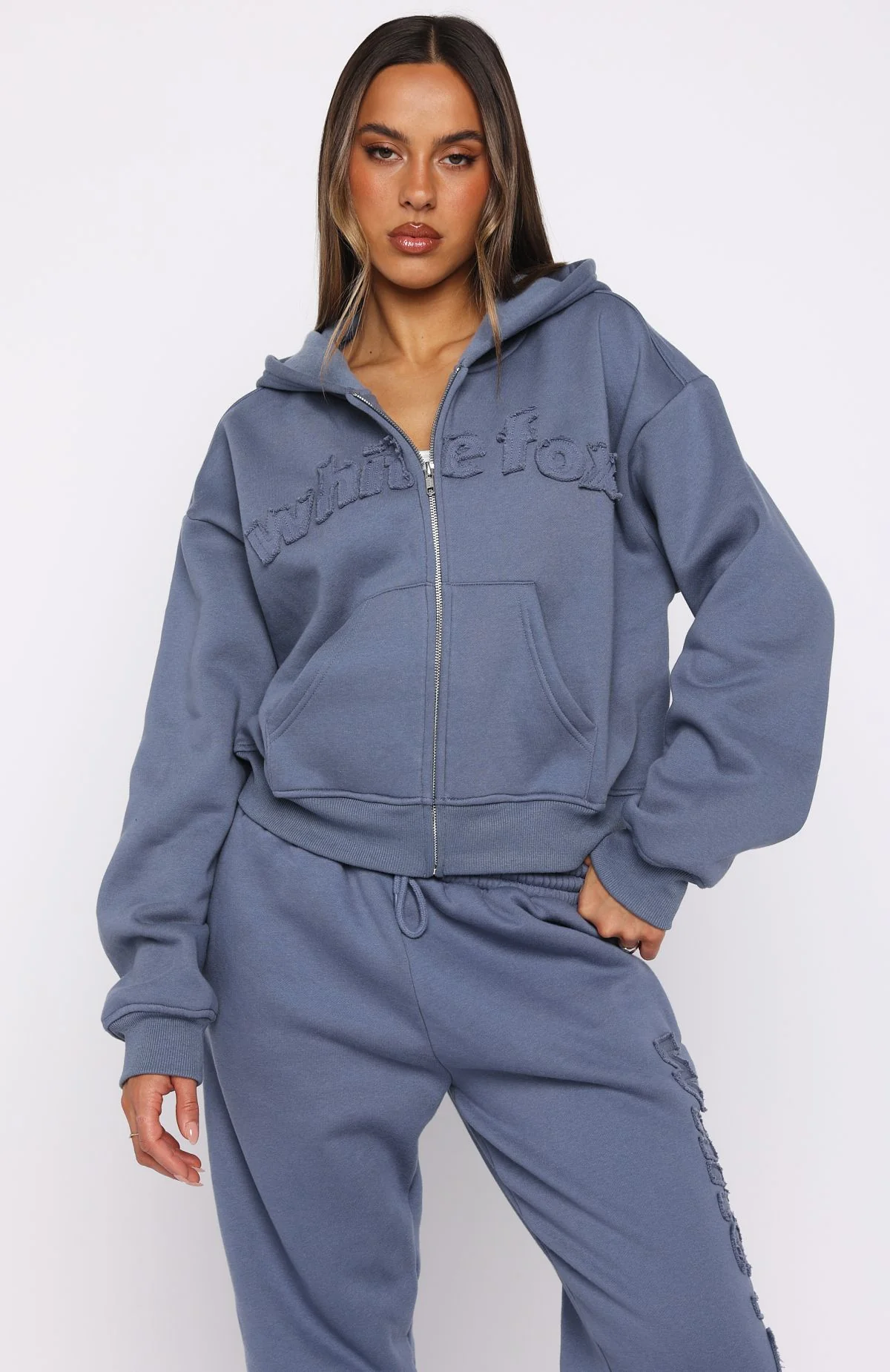 From The Archives Lexi Boxy Zip Front Hoodie Ocean - Image 2