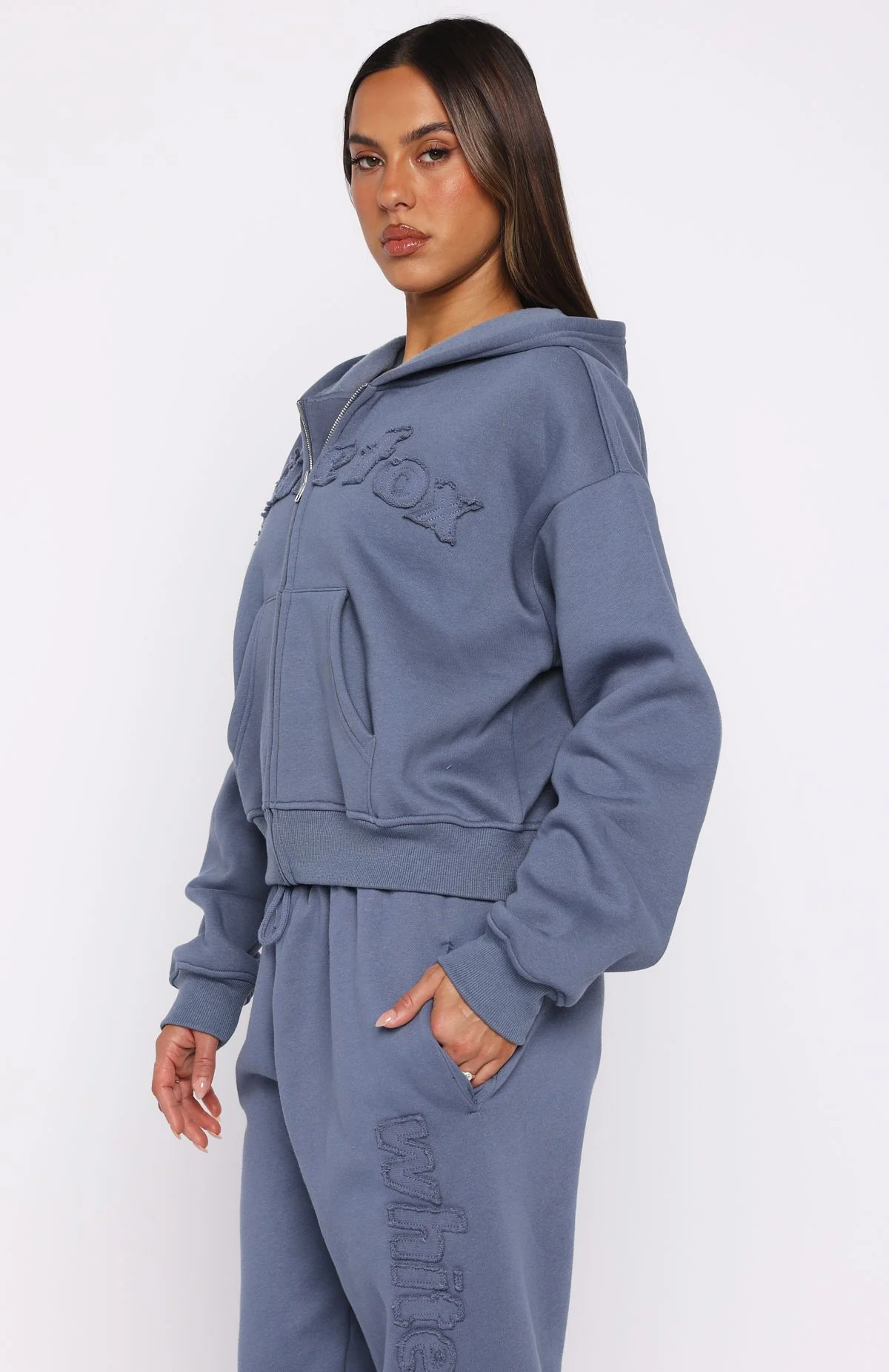 From The Archives Lexi Boxy Zip Front Hoodie Ocean - Image 3