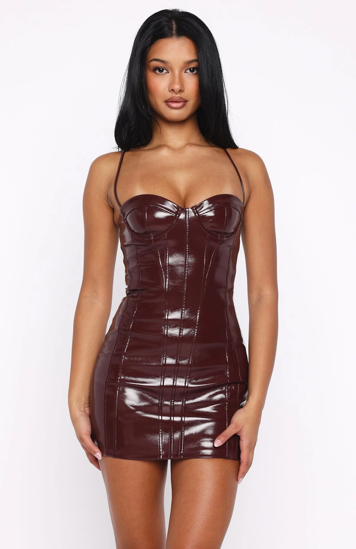 Front Row Freedom PU Mini Dress Dark Cherry - Image 2