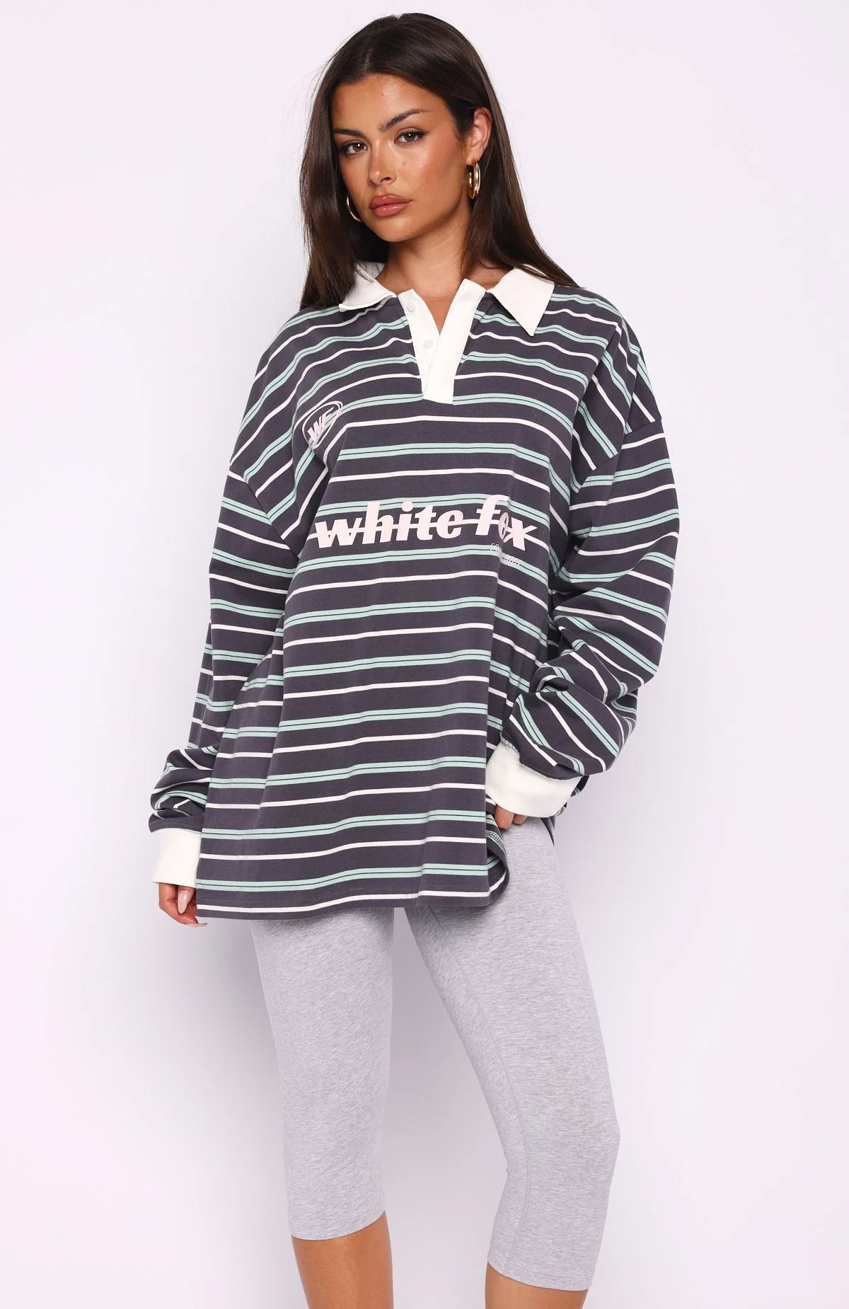 Gentle Affection Long Sleeve Rugby Shirt Grey/Mint Stripe - Image 2
