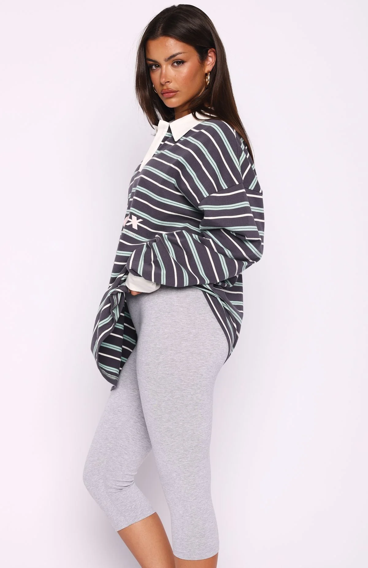 Gentle Affection Long Sleeve Rugby Shirt Grey/Mint Stripe - Image 3