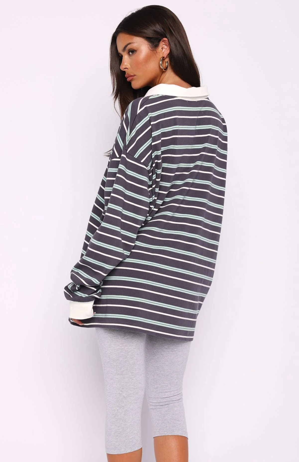 Gentle Affection Long Sleeve Rugby Shirt Grey/Mint Stripe - Image 4