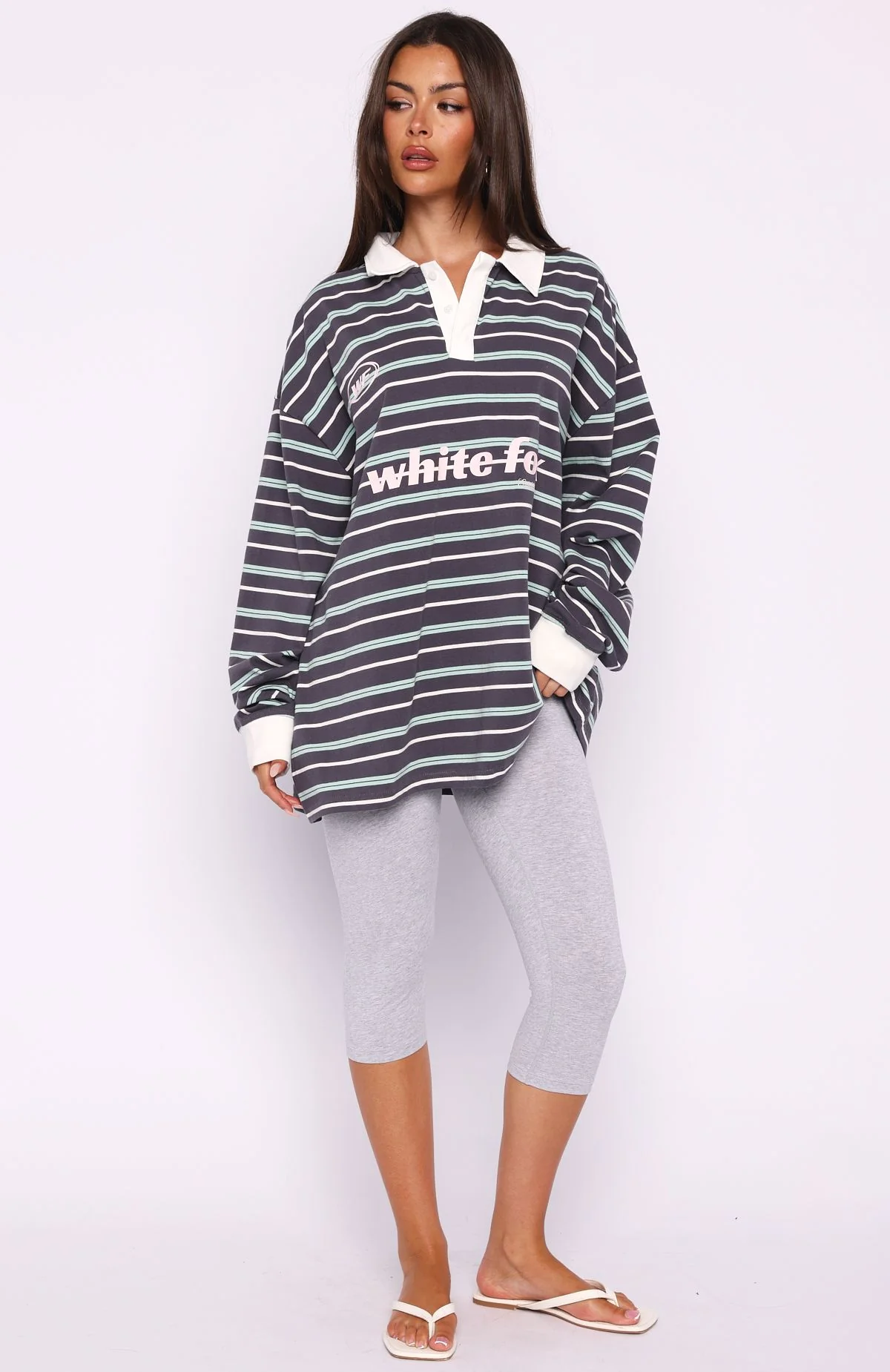 Gentle Affection Long Sleeve Rugby Shirt Grey/Mint Stripe - Image 5