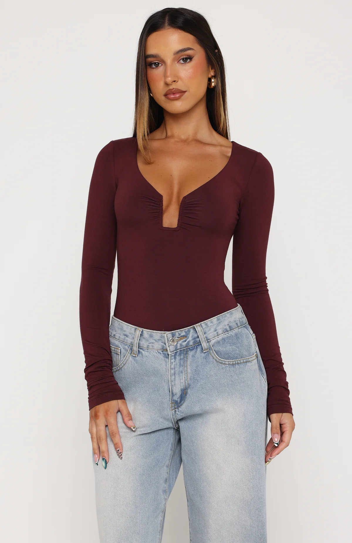 Girls Night Out Long Sleeve Bodysuit Wine - Image 2