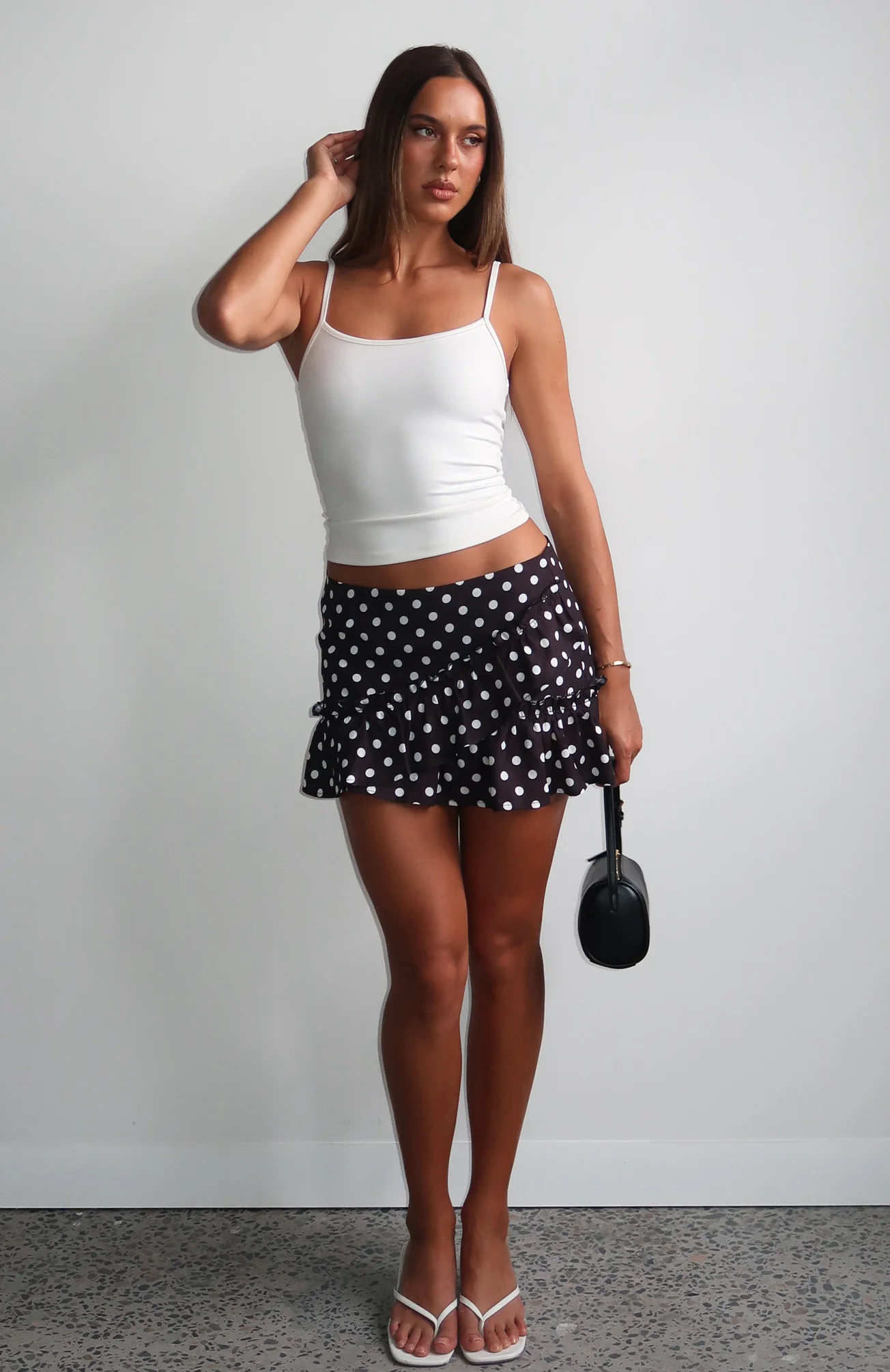 Girly Thoughts Mini Skirt Black Polka Dot - Image 6