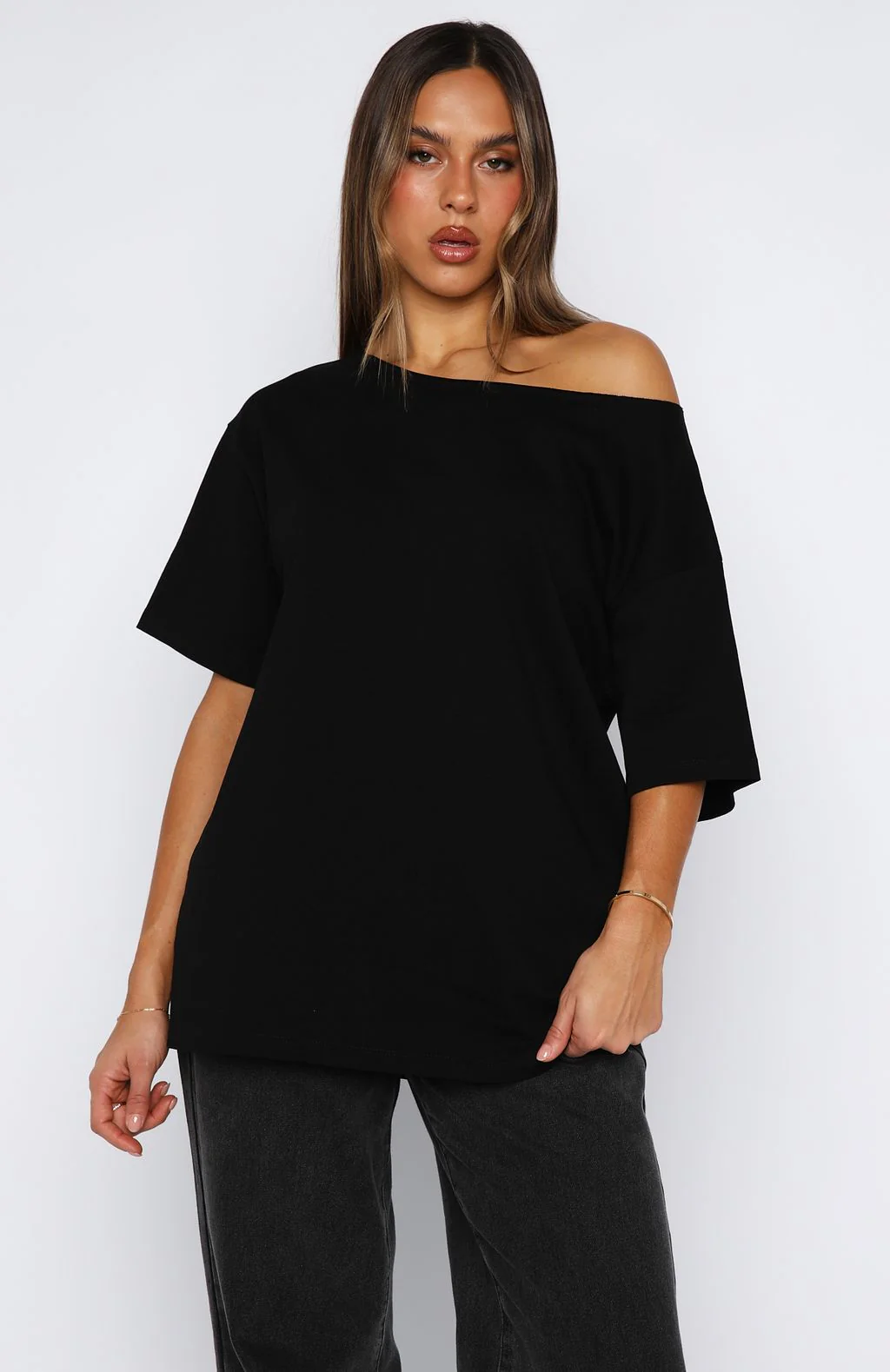Give Me Options Off Shoulder Tee Black - Image 2