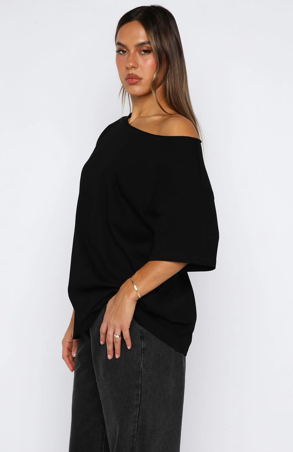 Give Me Options Off Shoulder Tee Black - Image 3
