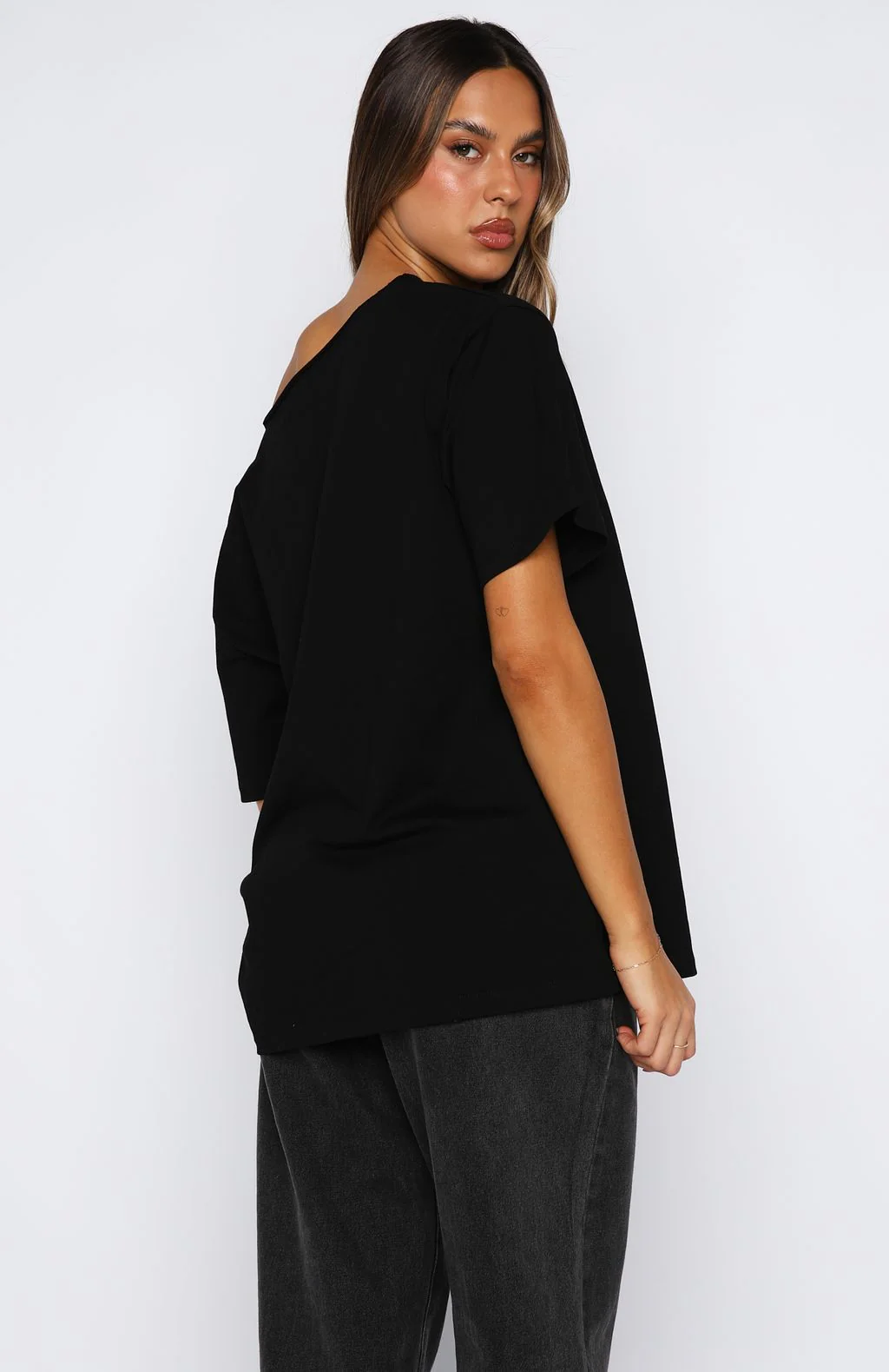 Give Me Options Off Shoulder Tee Black - Image 4
