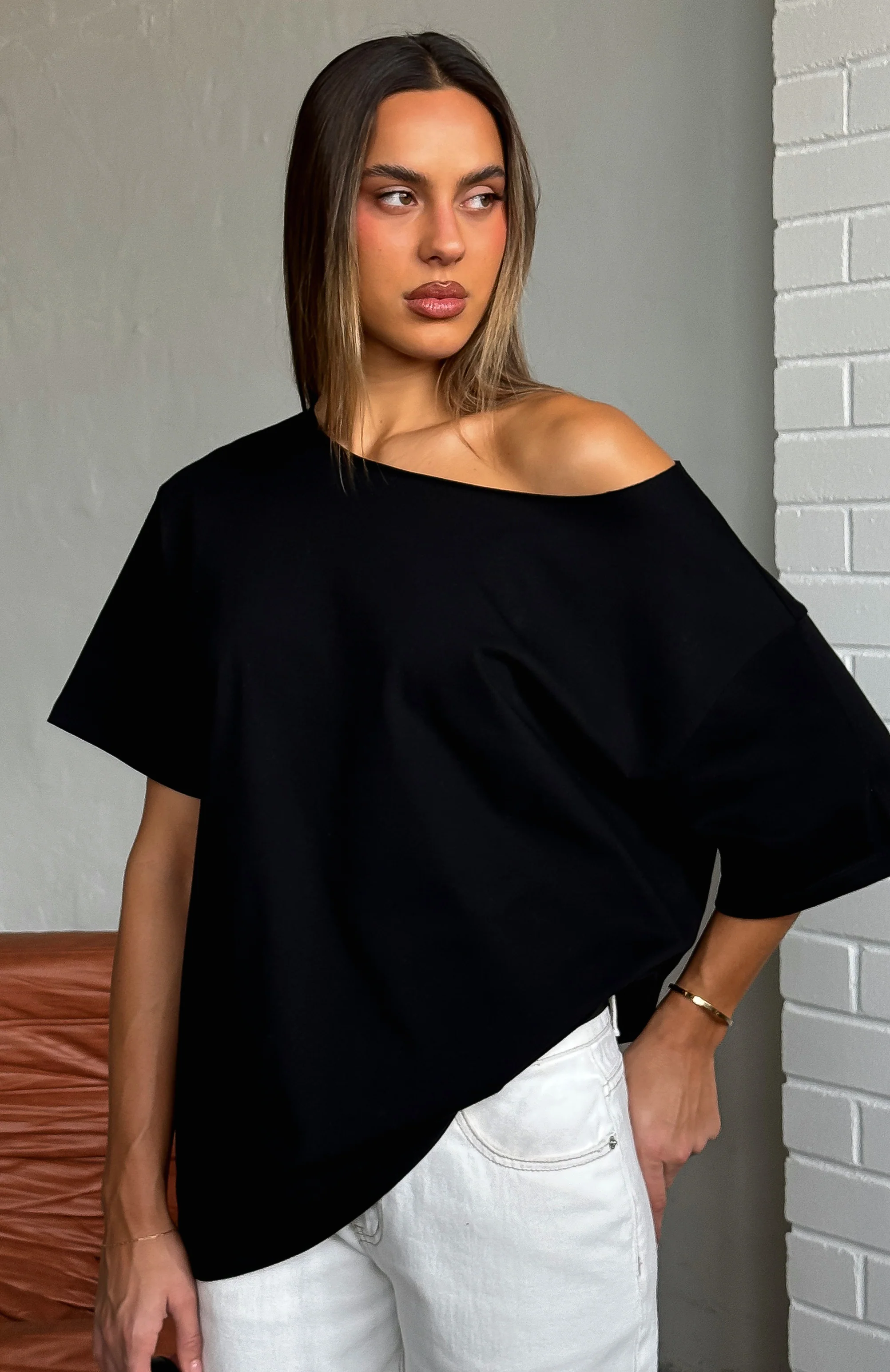 Give Me Options Off Shoulder Tee Black - Image 6