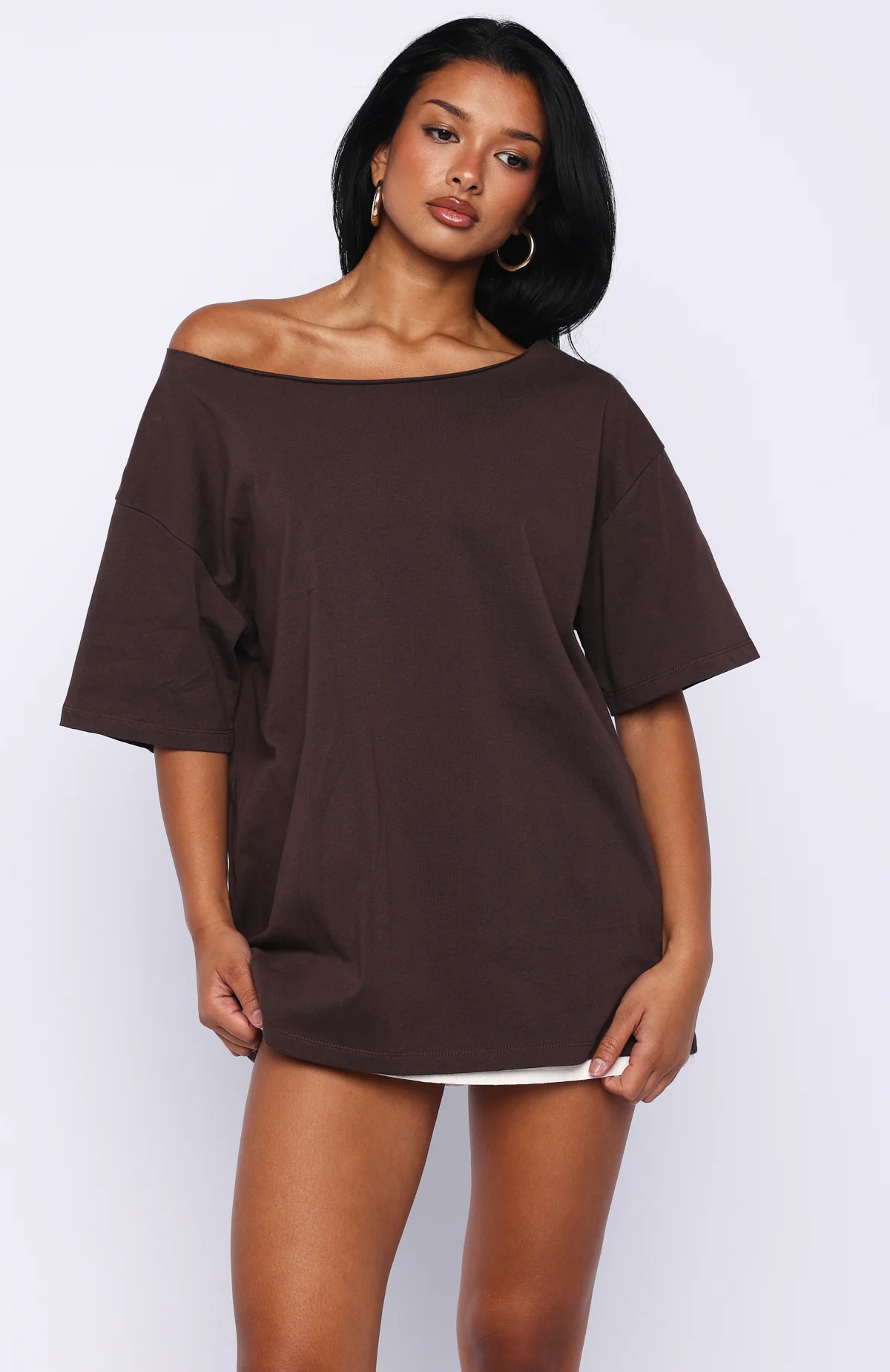 Give Me Options Off Shoulder Tee Chocolate - Image 2