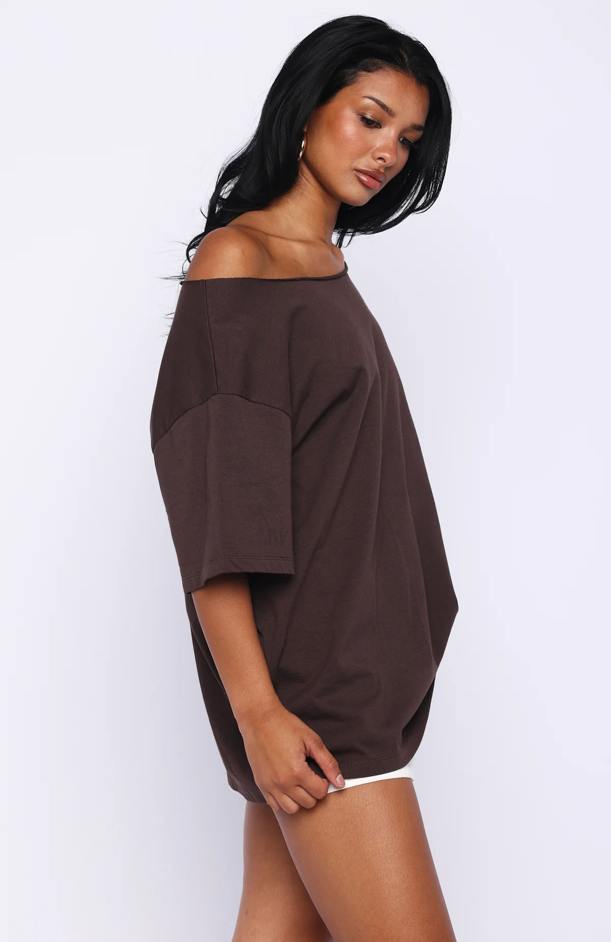 Give Me Options Off Shoulder Tee Chocolate - Image 3
