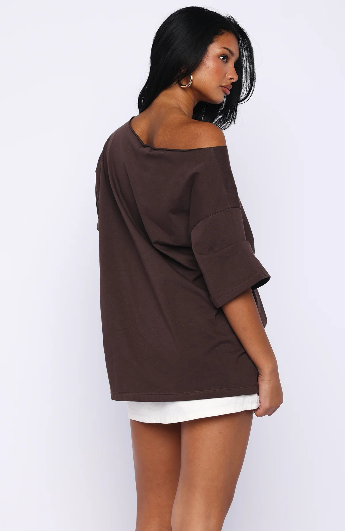 Give Me Options Off Shoulder Tee Chocolate - Image 4