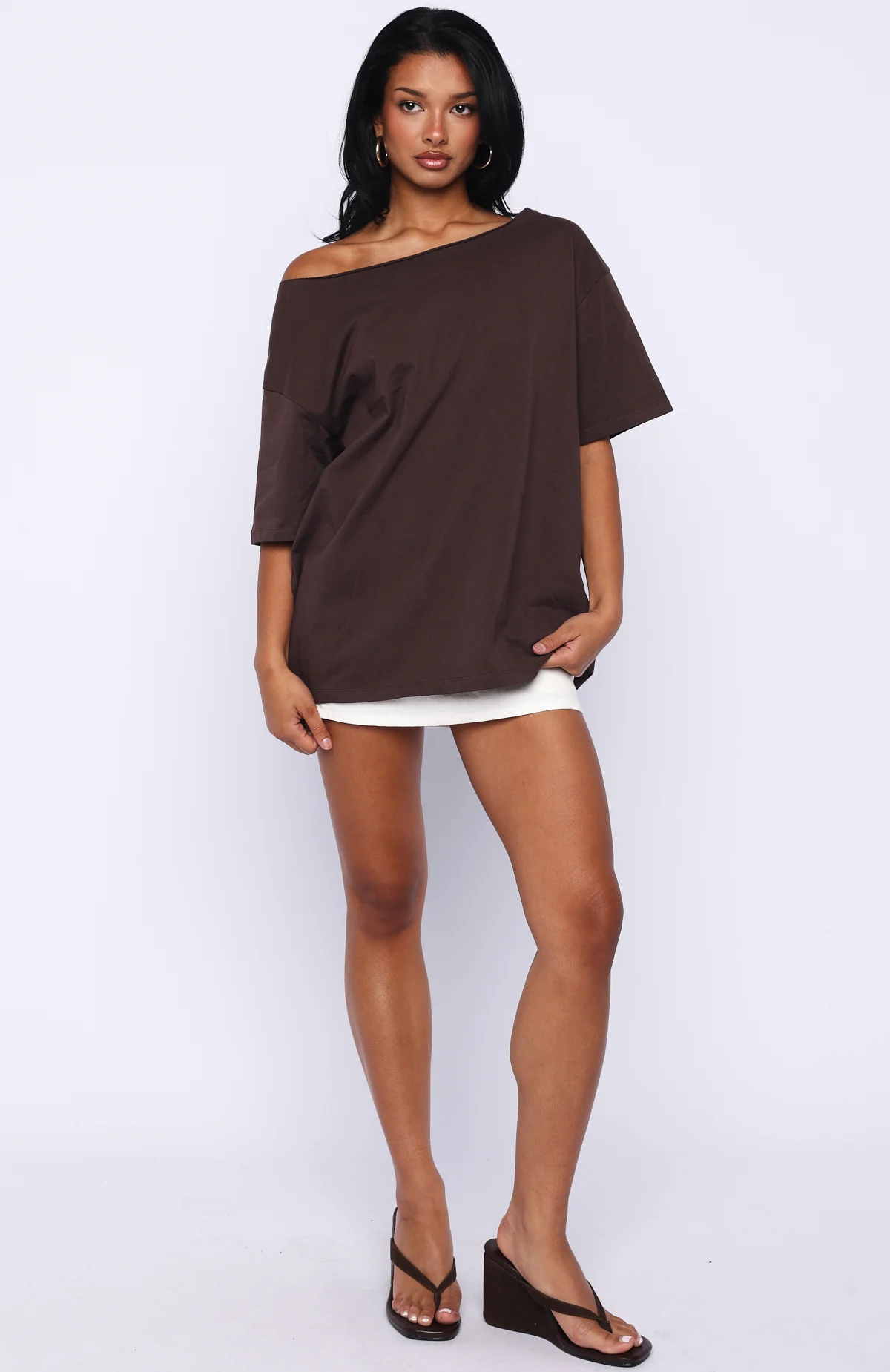 Give Me Options Off Shoulder Tee Chocolate - Image 5